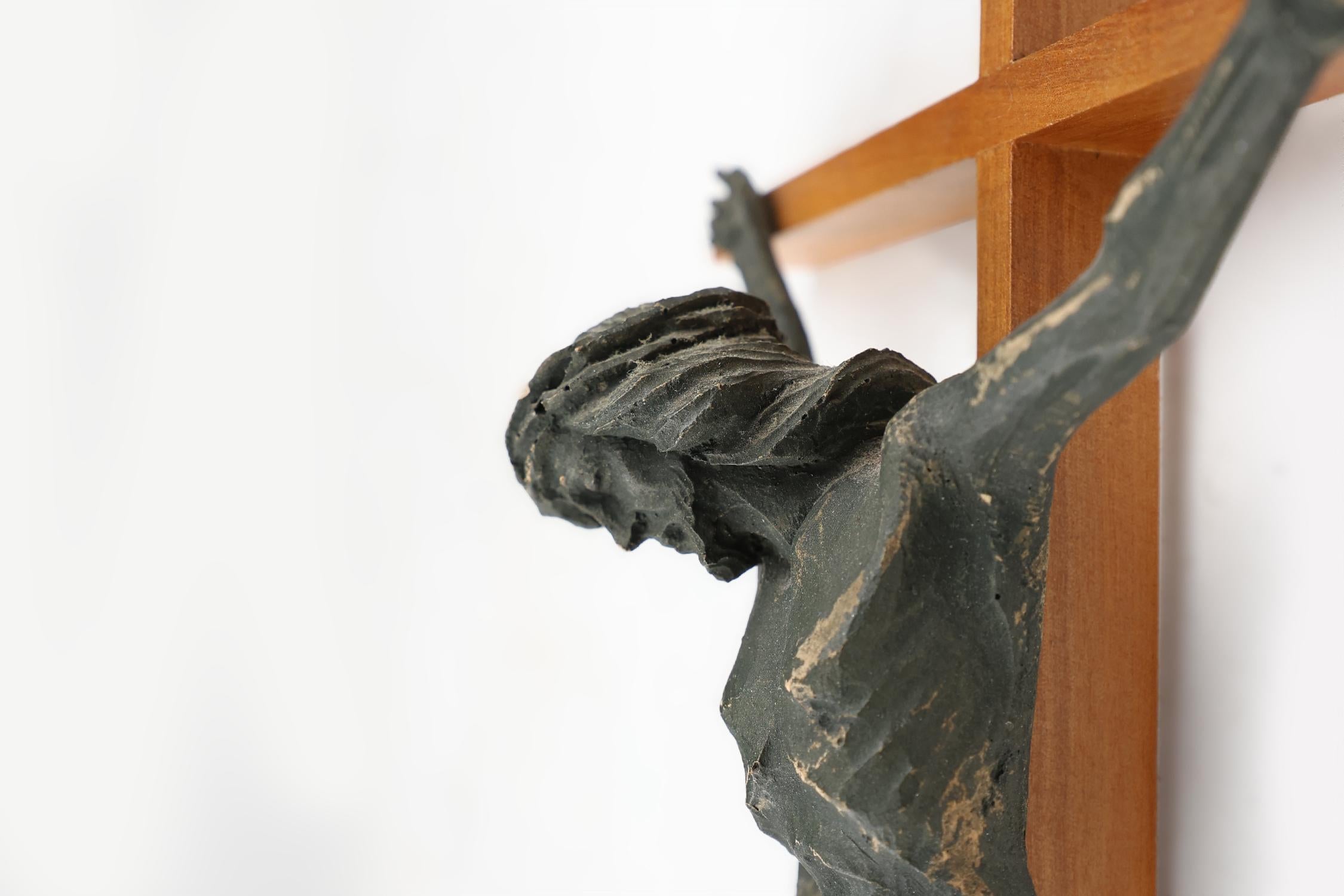 Wood Antique realistic wooden crucifix, France ca. 1850 For Sale