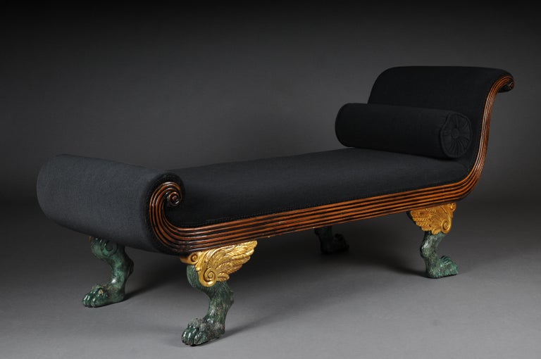 Canapé Récamier Baroque Style Antique Blanc Noir – Neuf Motif Floral Tissu Bois 1 Place