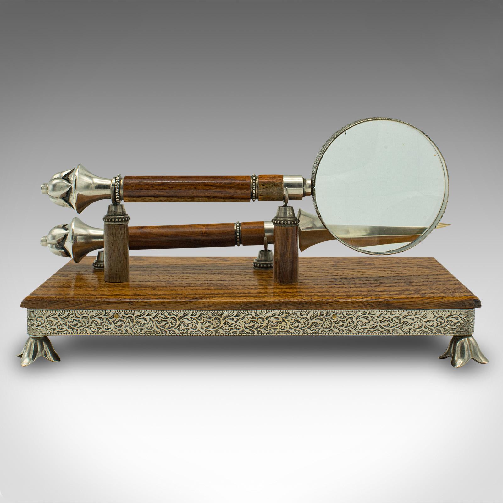 British Antique Reception Desk Letter Set, English, Walnut, Magnifying Glass, Victorian