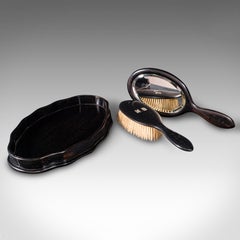 Antiguo juego de aparcacoches, inglés, ébano, espejo, cepillo de mano, eduardiano