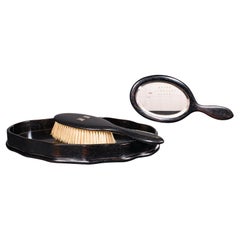 Antique Reception Hall Valet Set, English, Ebony, Mirror, Hand Brush, Edwardian