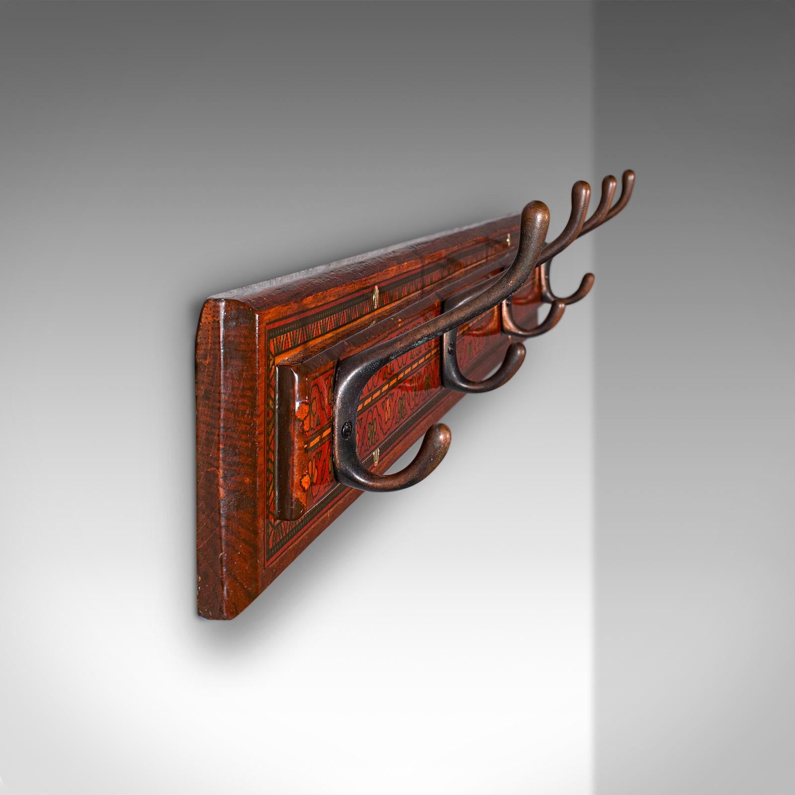 British Antique Reception Wall Rack, English Oak, Hall, Coat Hooks, Aesthetic, Victorian