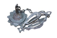 Antique Reclaimed Art Deco Cast Iron Caged Pendant Light Chain Filigree B.B. Co
