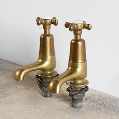 Antique Reclaimed Edwardian Brass & Porcelain Bath Taps By Fiddian, Early 20Th C