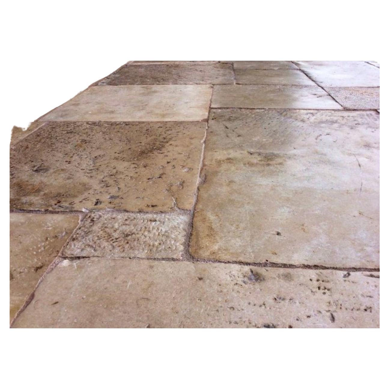 Antique Reclaimed stone floors, Antique dalle de Bourgogne limestone flooring For Sale