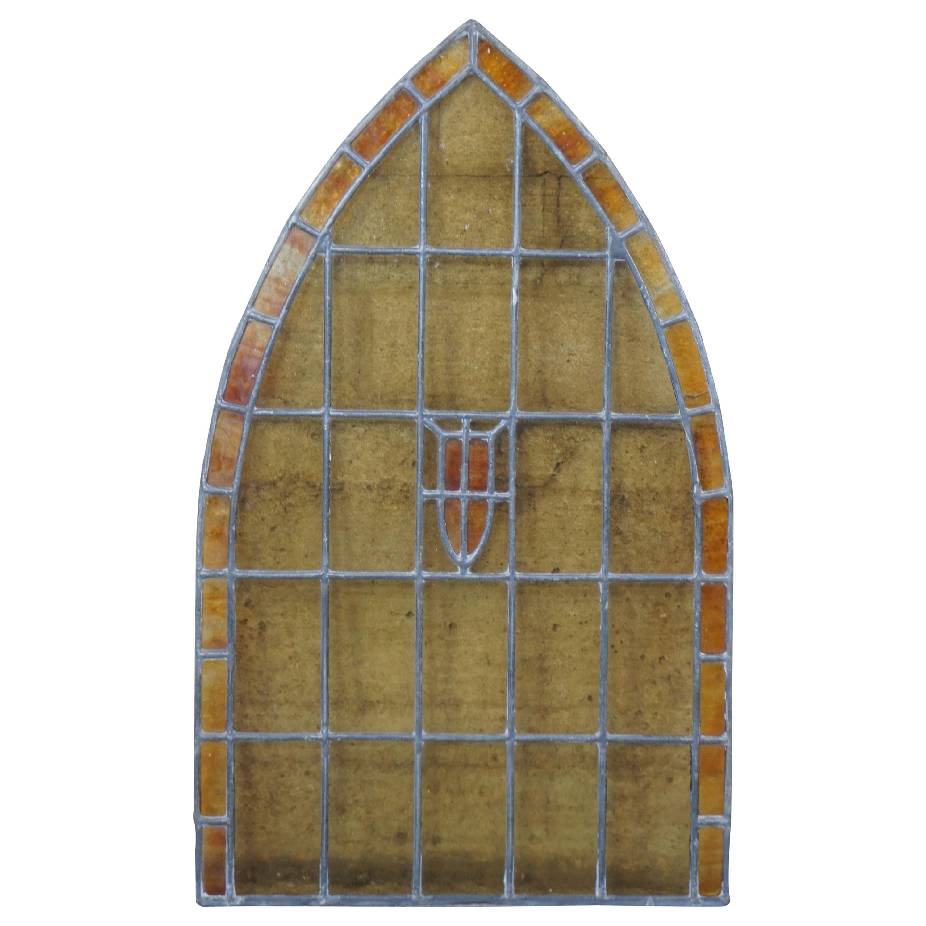 Antique Reclaimed Gothic Victorian Arched Stained Leaded Slag Glass Window