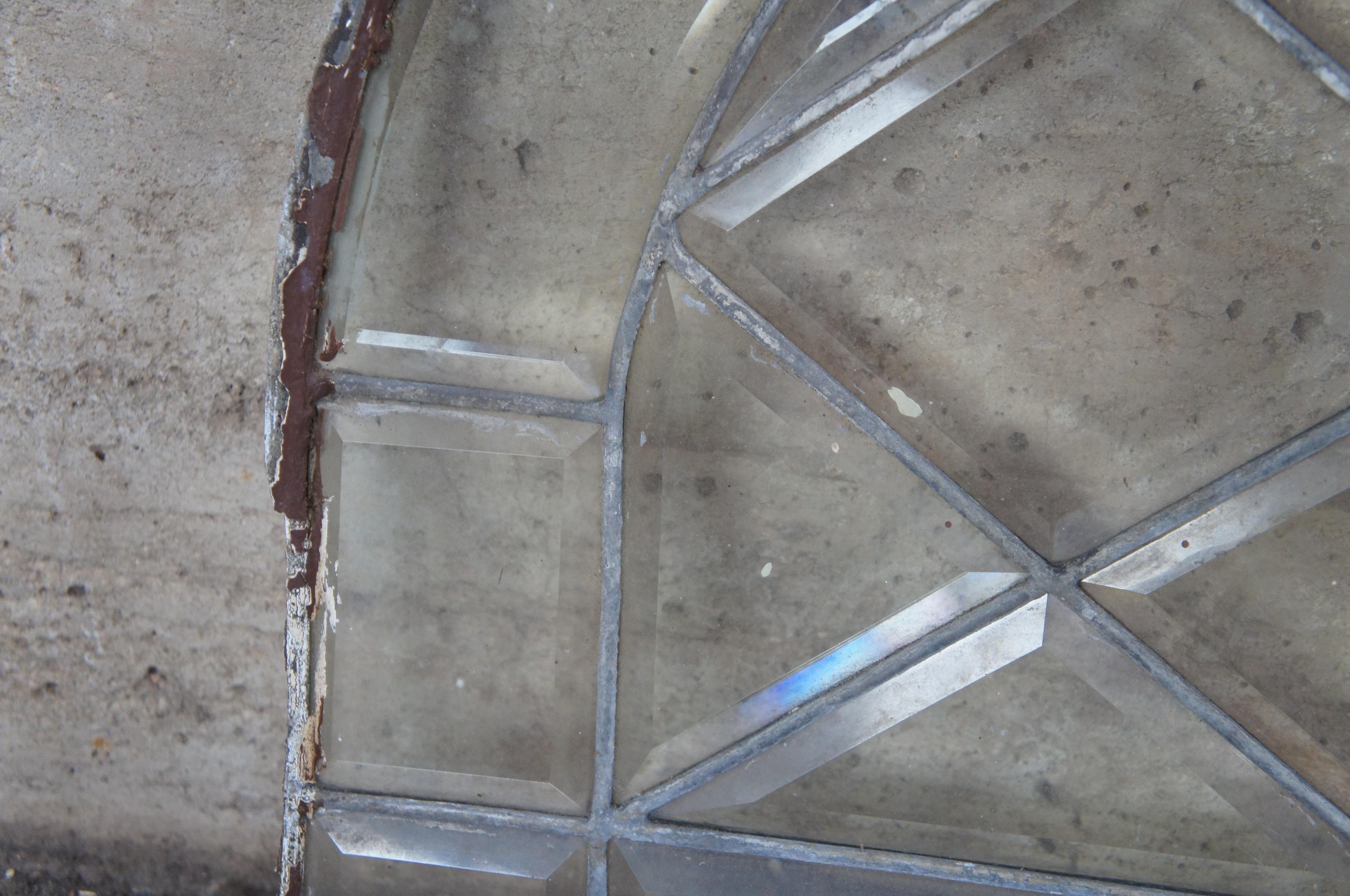 20th Century Antique Reclaimed Leaded Glass Palladium Demilune Transom Window Insert