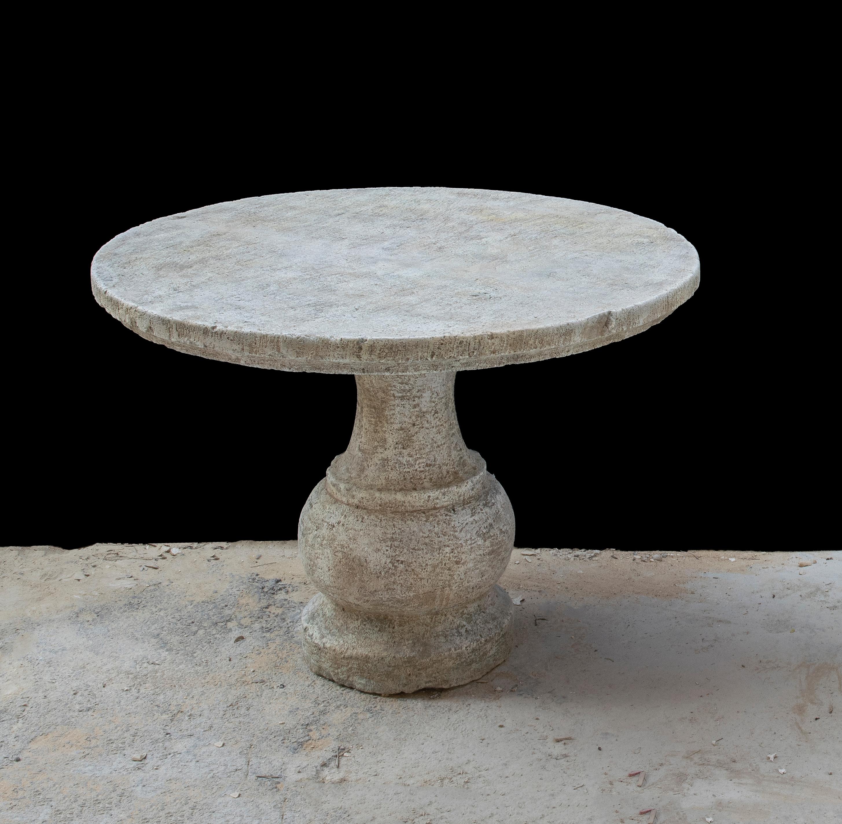 Hand-Carved Antique Reclaimed Limestone Table