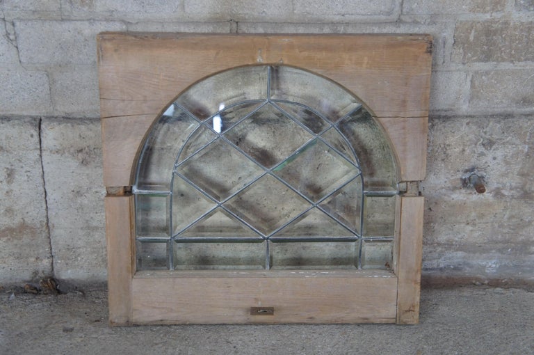 Antique Reclaimed Rectangular Leaded Glass Transom Window Insert Palladium For Sale 1