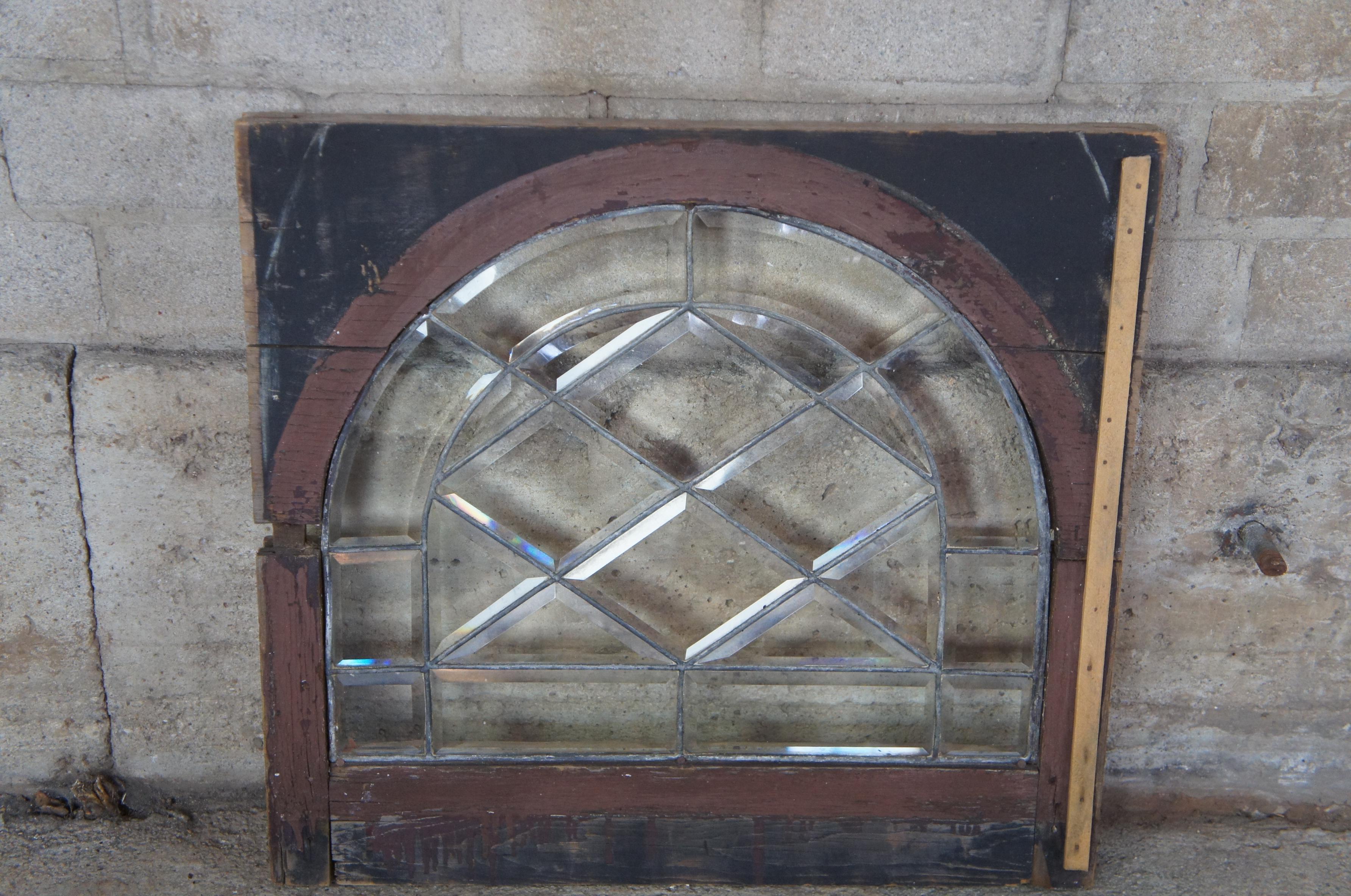 20th Century Antique Reclaimed Rectangular Leaded Glass Transom Window Insert Palladium