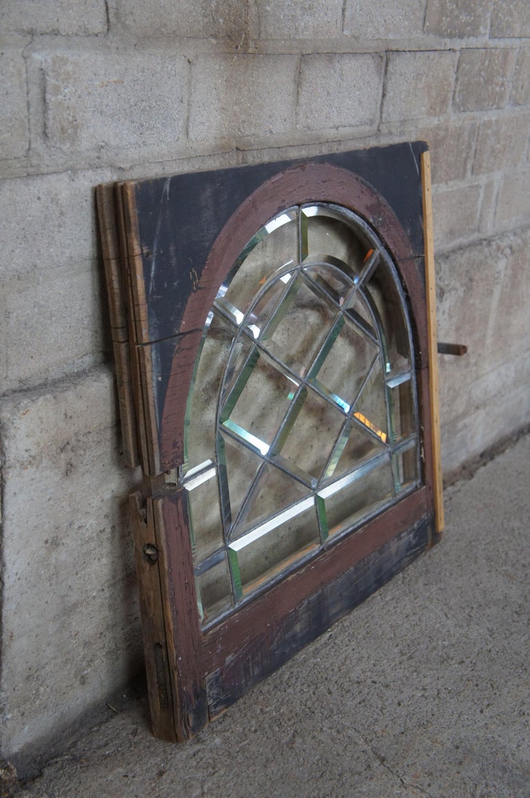 Antique Reclaimed Rectangular Leaded Glass Transom Window Insert Palladium For Sale 3