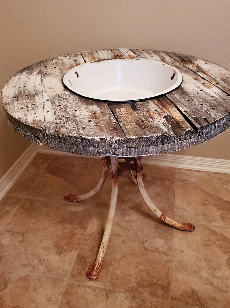 20th Century Antique Reclaimed / Salvaged Rustic Farmhouse Bowl Table For Sale