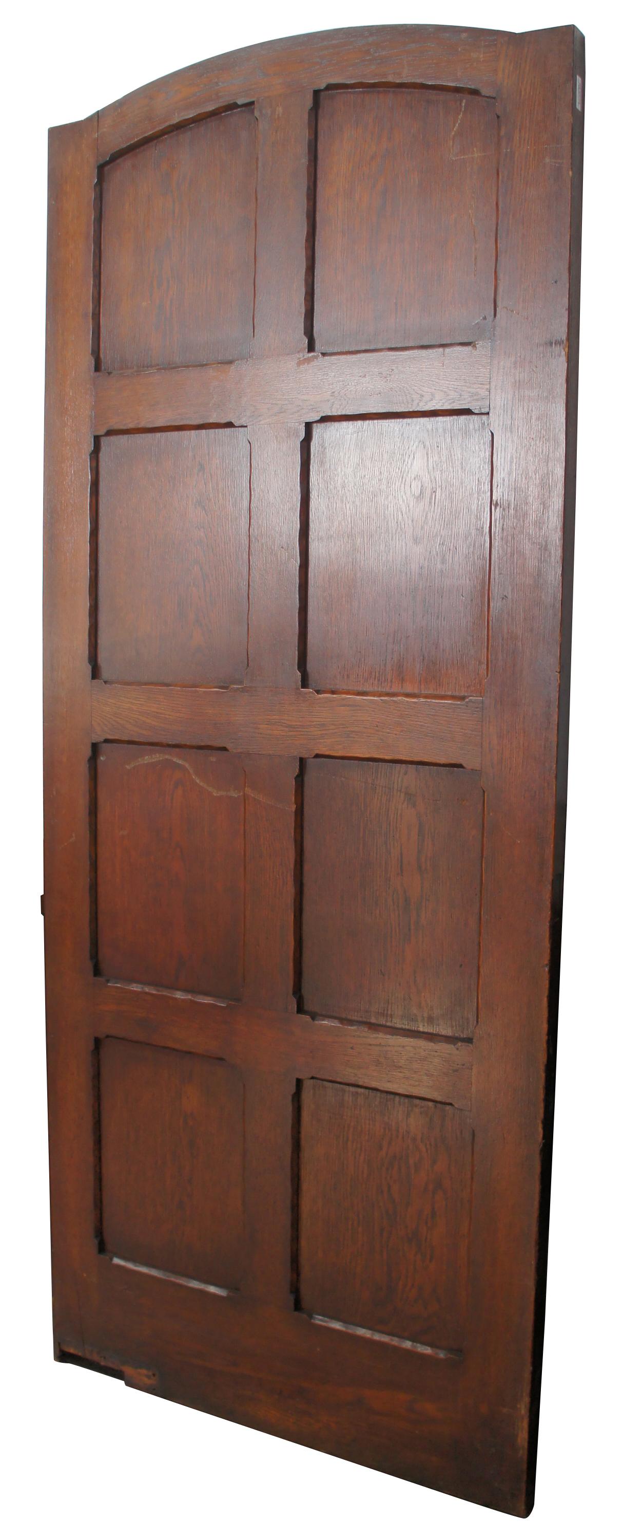 Spanish Colonial Antique Reclaimed Spanish Revival Solid Oak Arched Swinging Panel Door