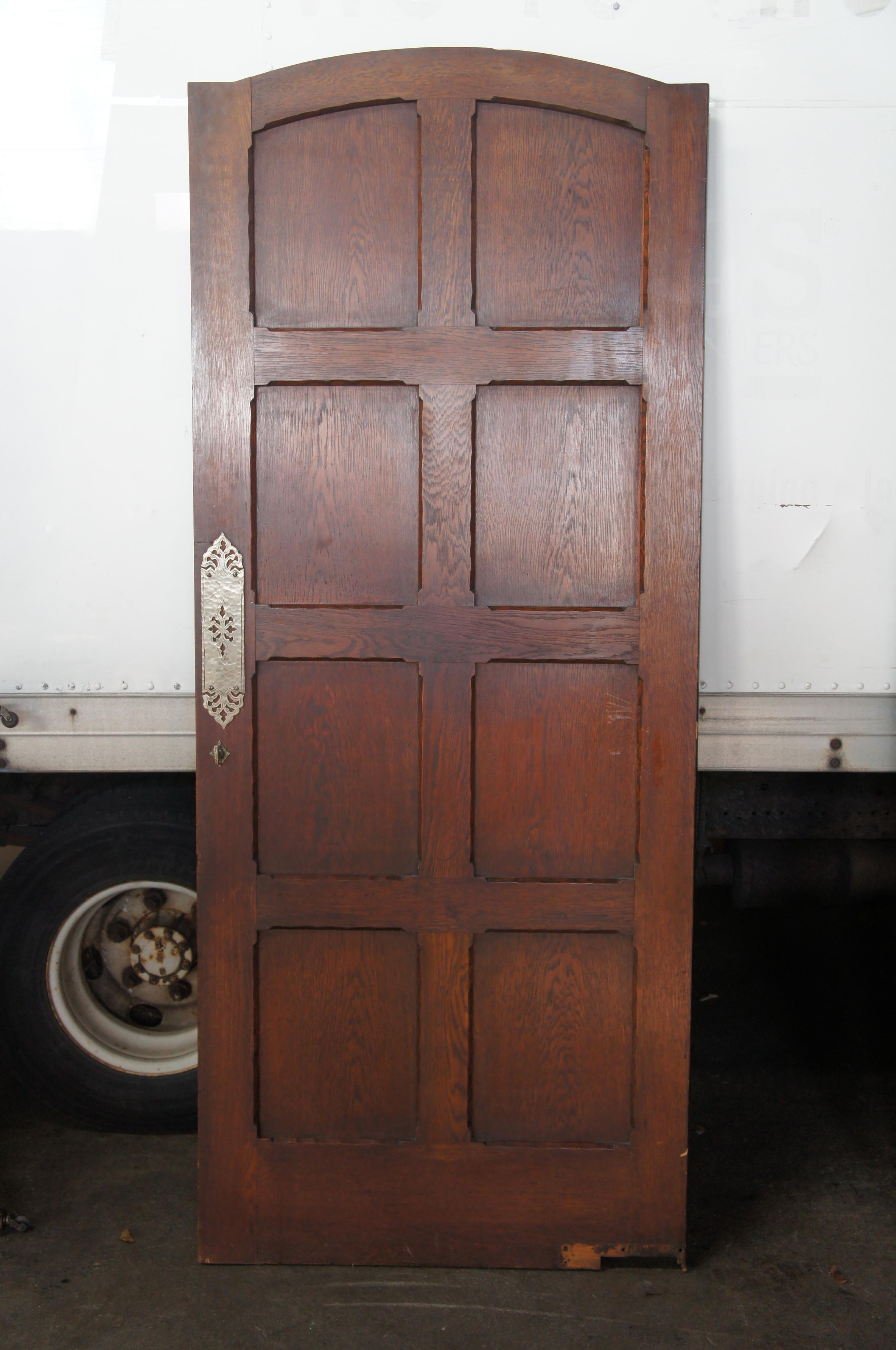 Antique Reclaimed Spanish Revival Solid Oak Arched Swinging Panel Door 2