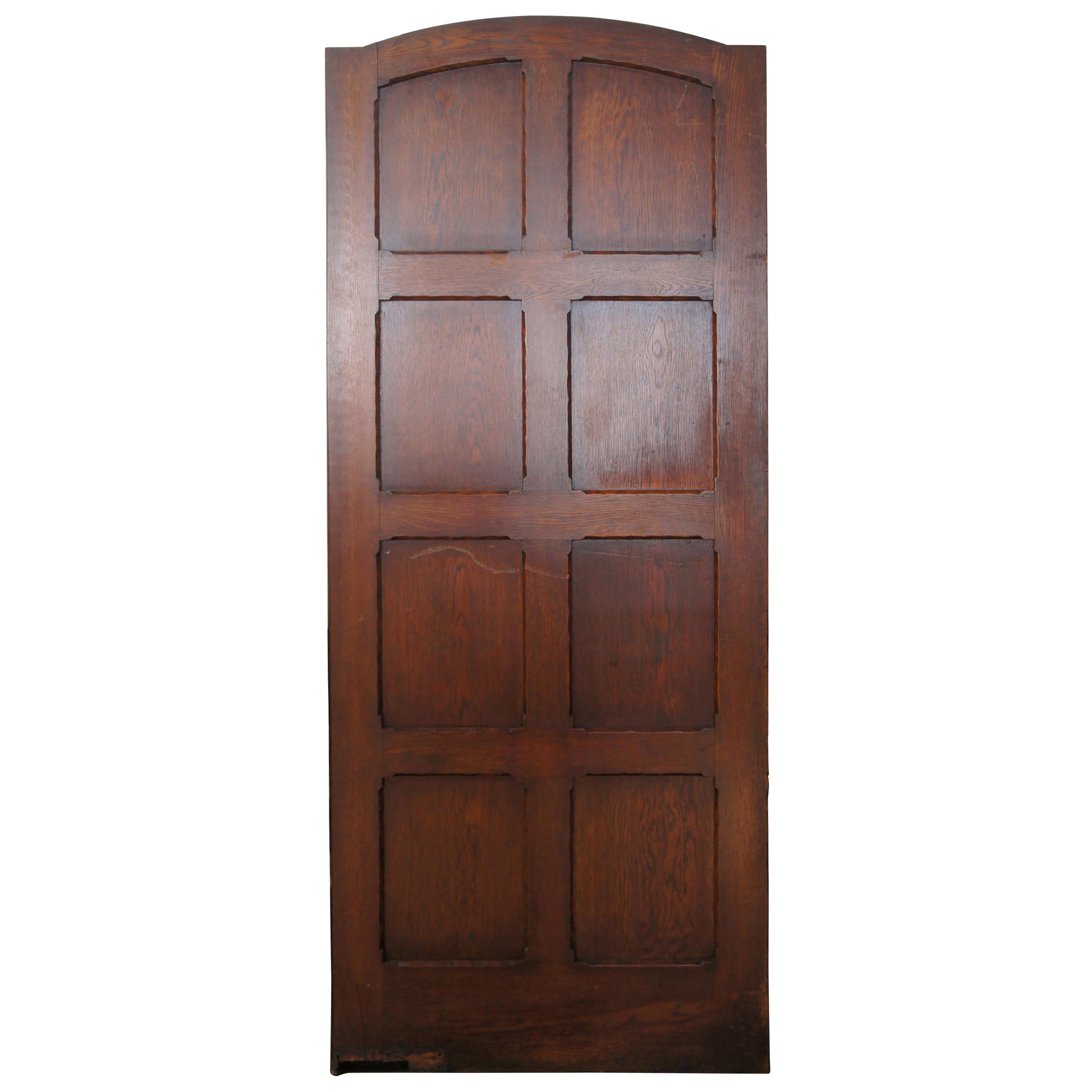 Antique Reclaimed Spanish Revival Solid Oak Arched Swinging Panel Door