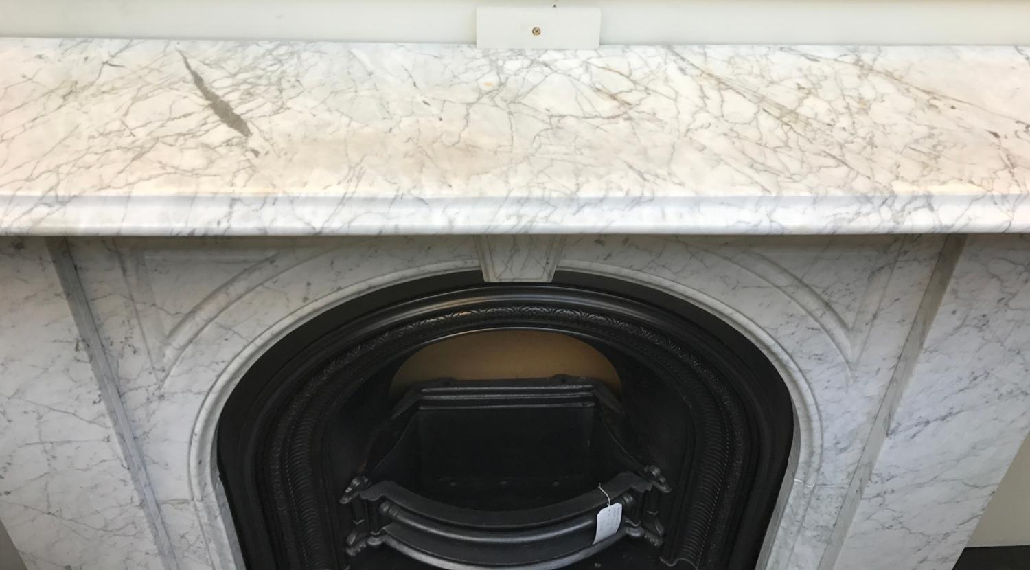 Antique reclaimed Victorian Carrara marble fire surround with arched aperture 2