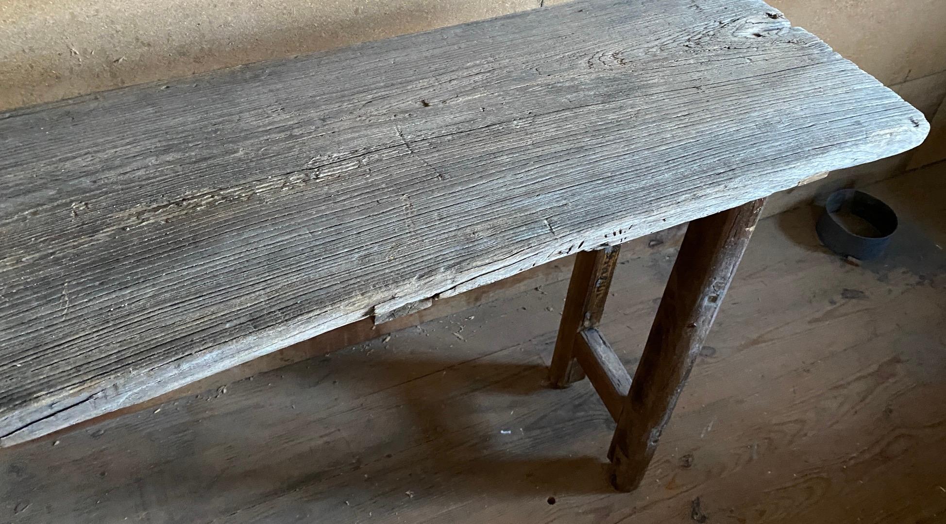 19th Century Antique Reclaimed Wood Console Table For Sale