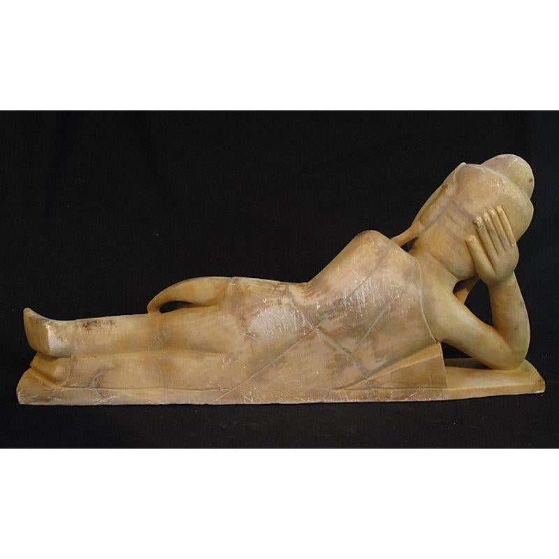 Marble Antique Reclining Buddha from Burma For Sale