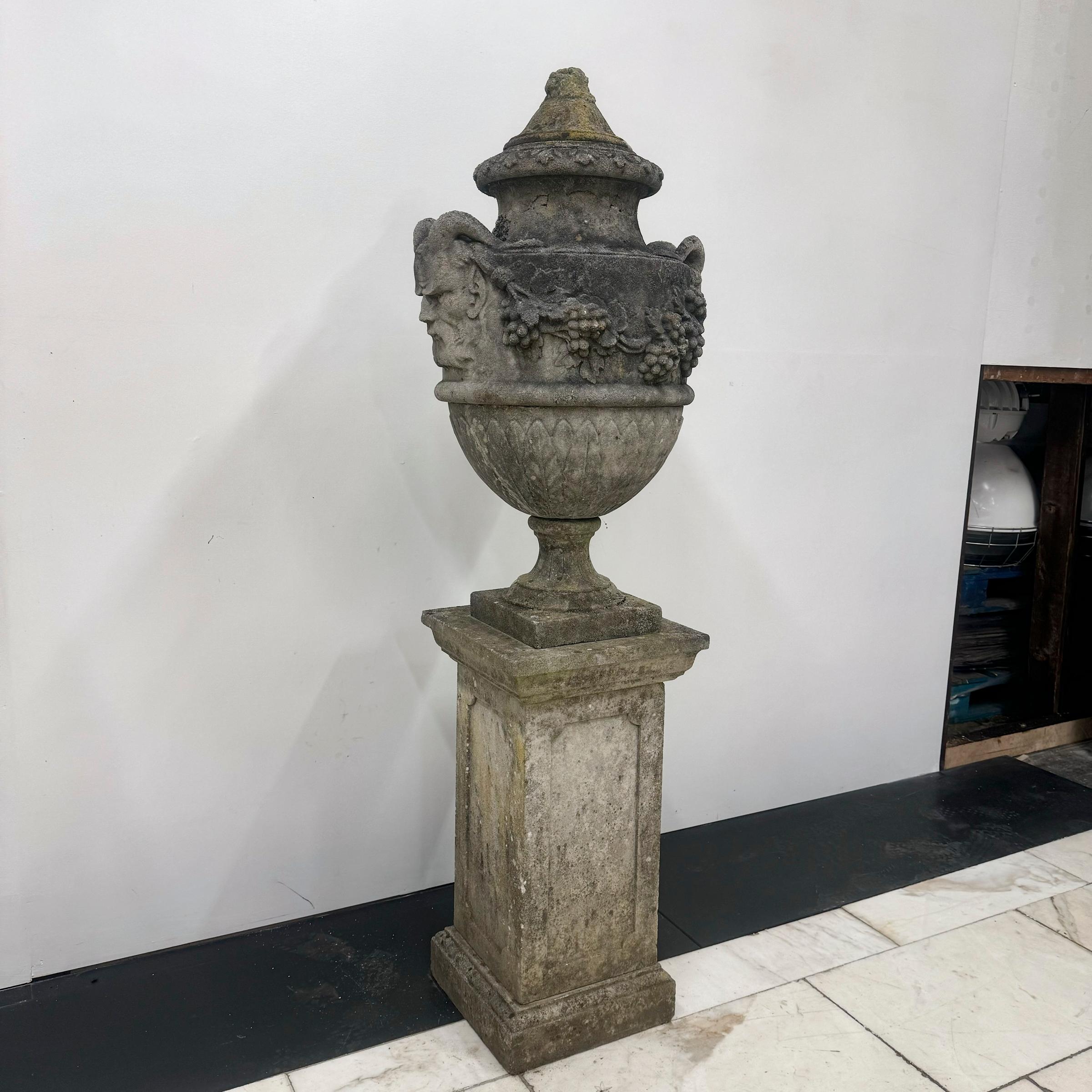 Antique Reconstituted Stone Bacchus Urn 7