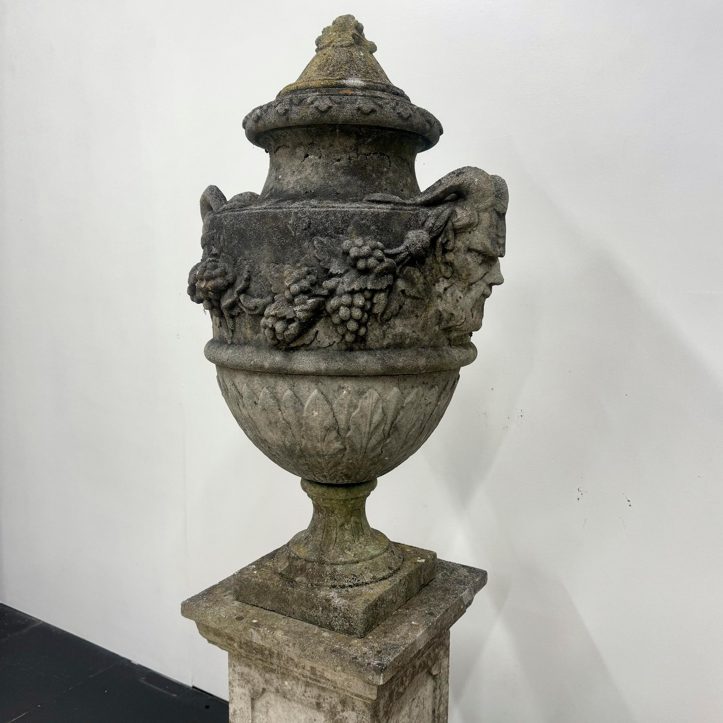 Antique Reconstituted Stone Bacchus Urn 9
