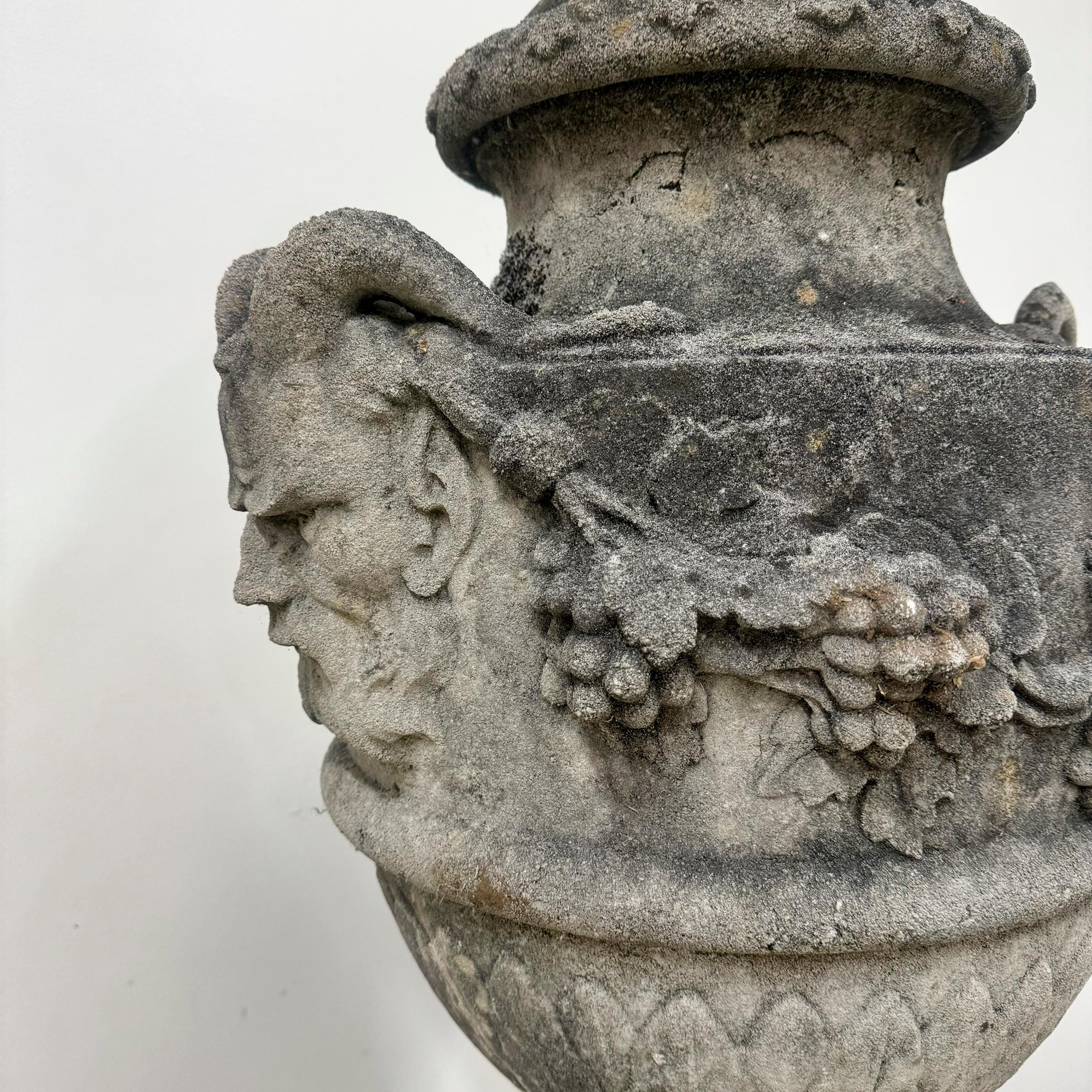 Antique Reconstituted Stone Bacchus Urn In Good Condition In Ware, GB