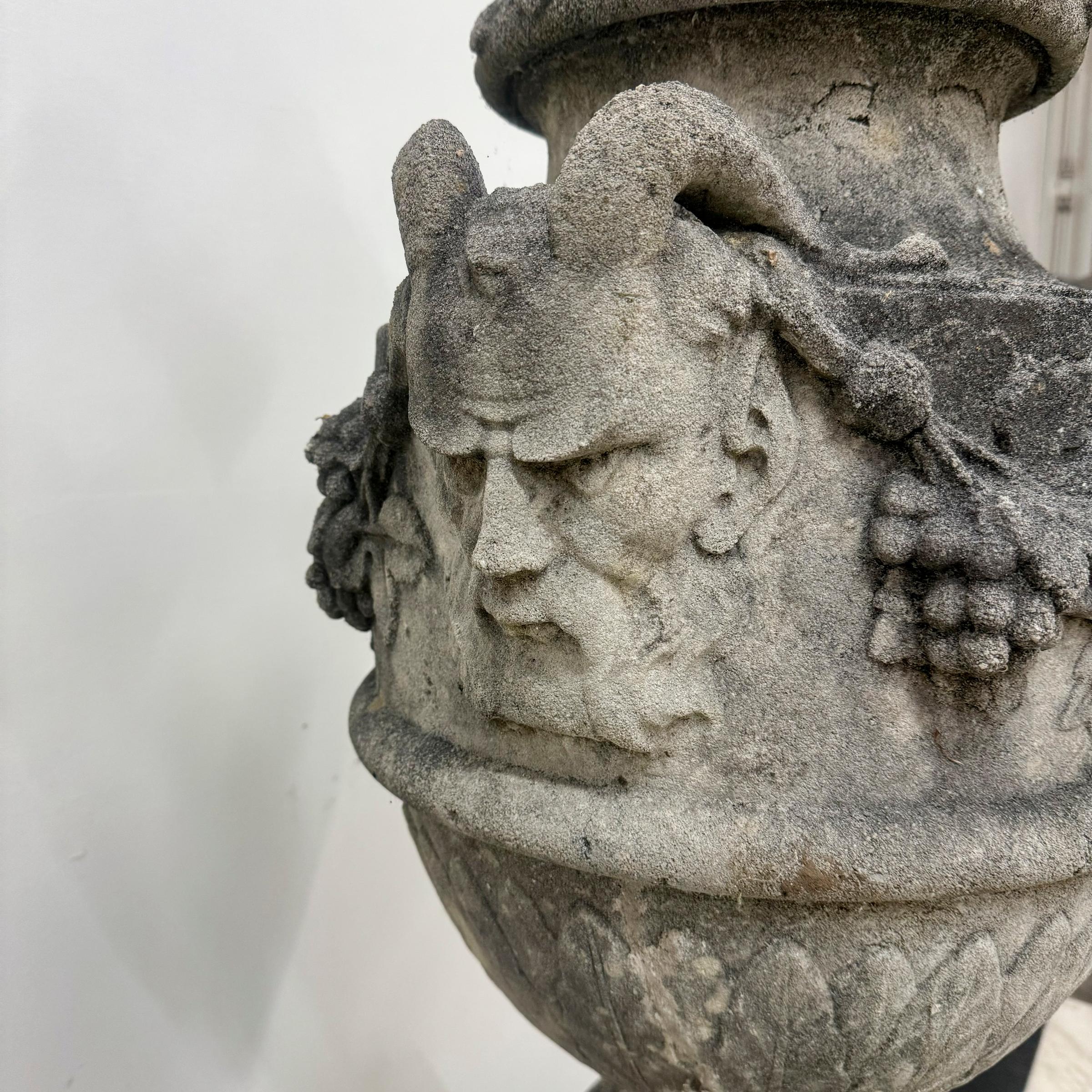 20th Century Antique Reconstituted Stone Bacchus Urn