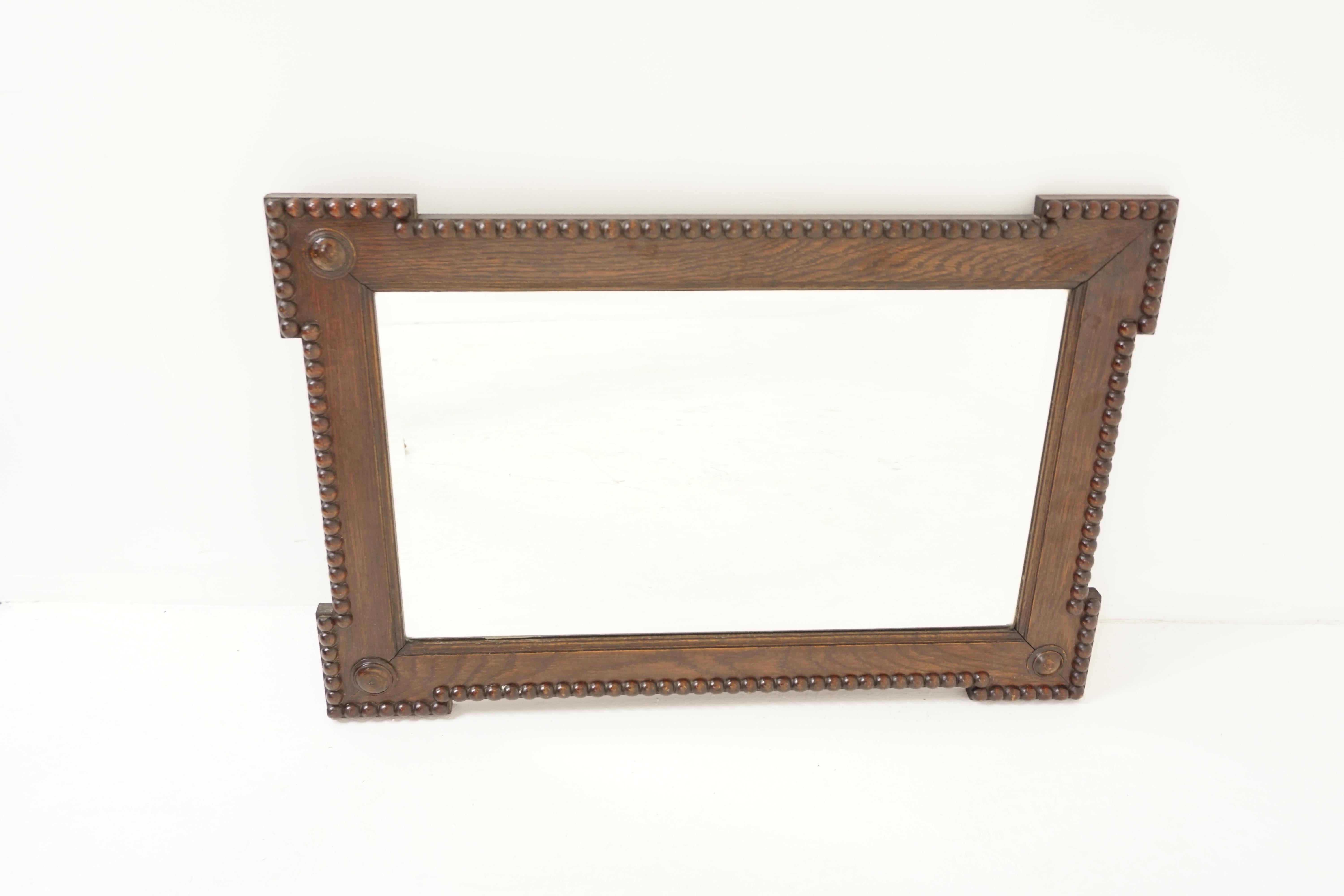 Hand-Crafted Antique Rectangular Beveled Mirror in Oak Frame, Scotland 1920, B1917