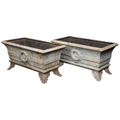 Antique Rectangular Cast Iron Planters, circa 1900