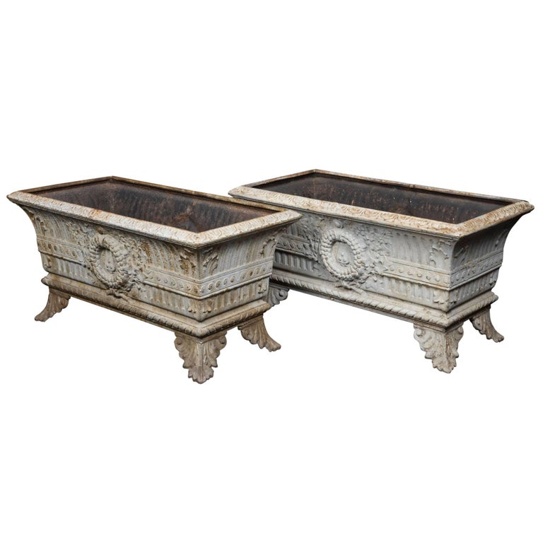 Antique Rectangular Cast Iron Planters, circa 1900 For Sale at 1stdibs