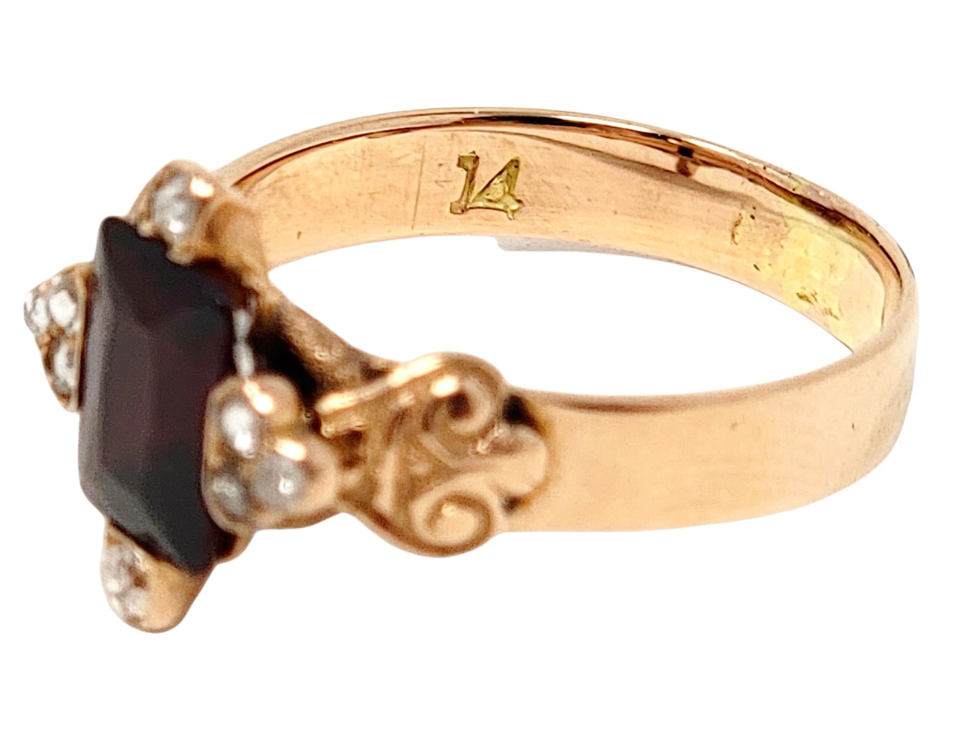 Antique Rectangular Cut Garnet and Rose Cut Diamond Band Ring 14 Karat Rose Gold 6