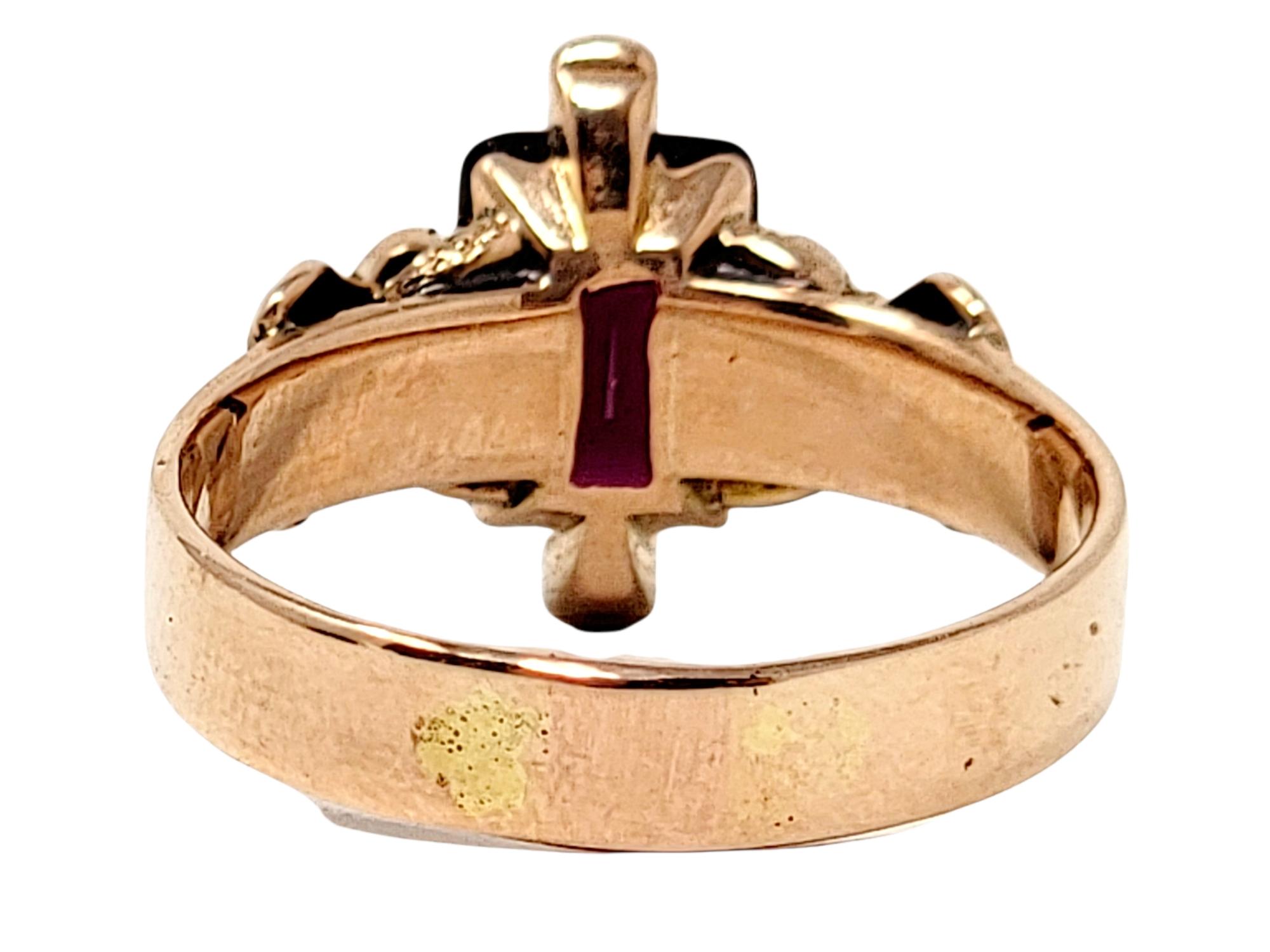 Antique Rectangular Cut Garnet and Rose Cut Diamond Band Ring 14 Karat Rose Gold 2