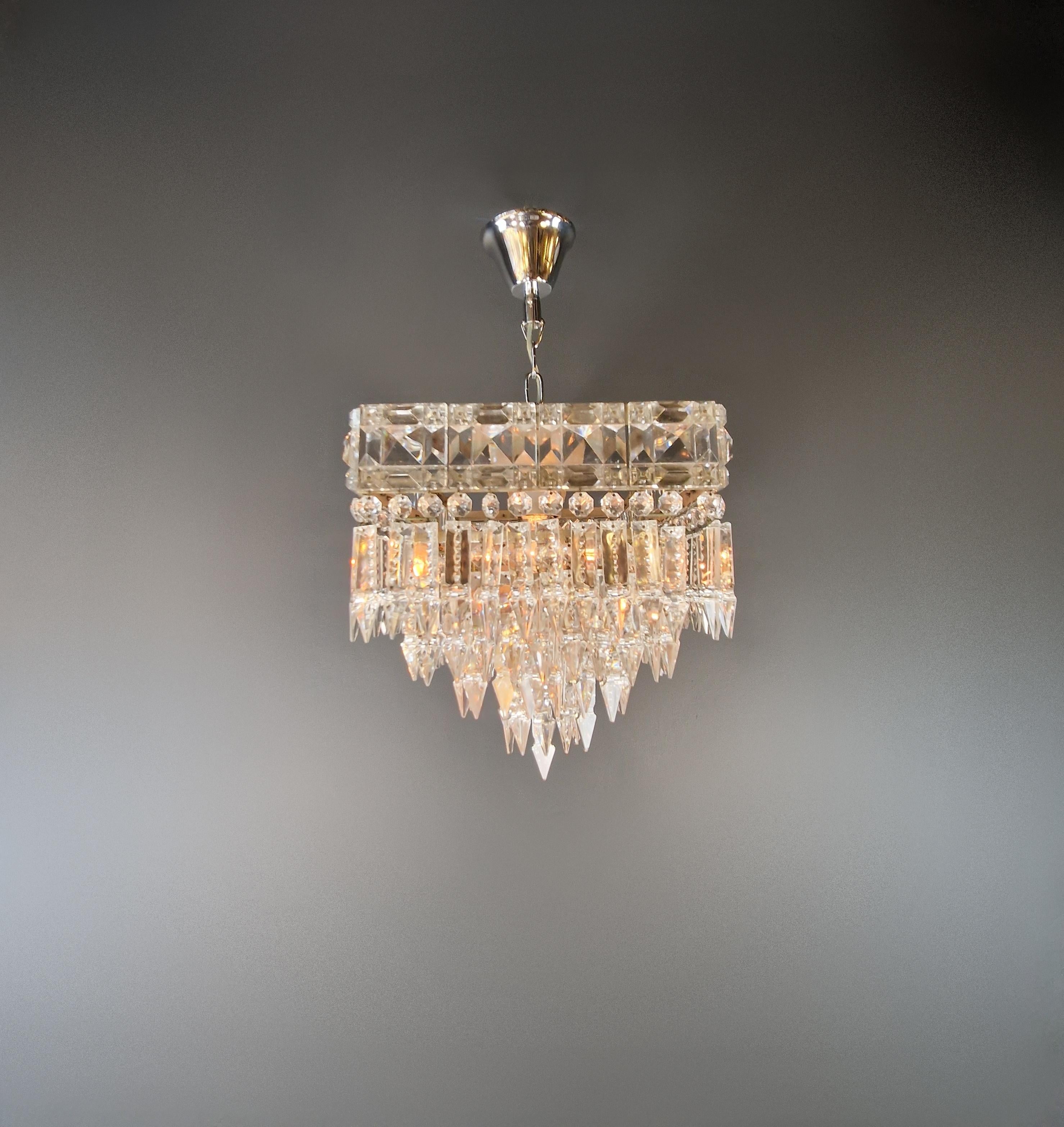 Hand-Knotted Antique Rectangular Czech Chandelier Brass Silver Orginal Art Deco