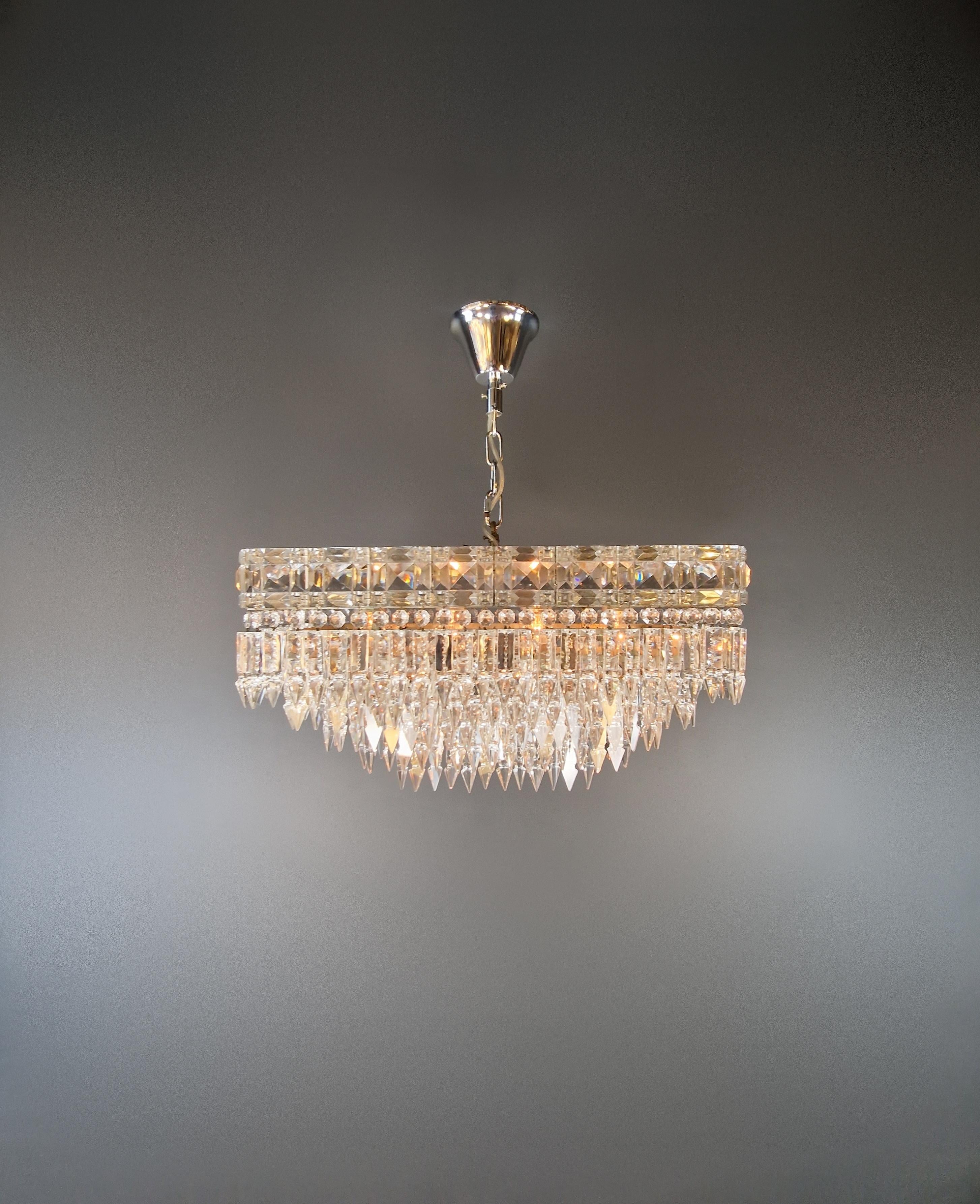Antique Rectangular Czech Chandelier Brass Silver Orginal Art Deco In Good Condition In Berlin, DE