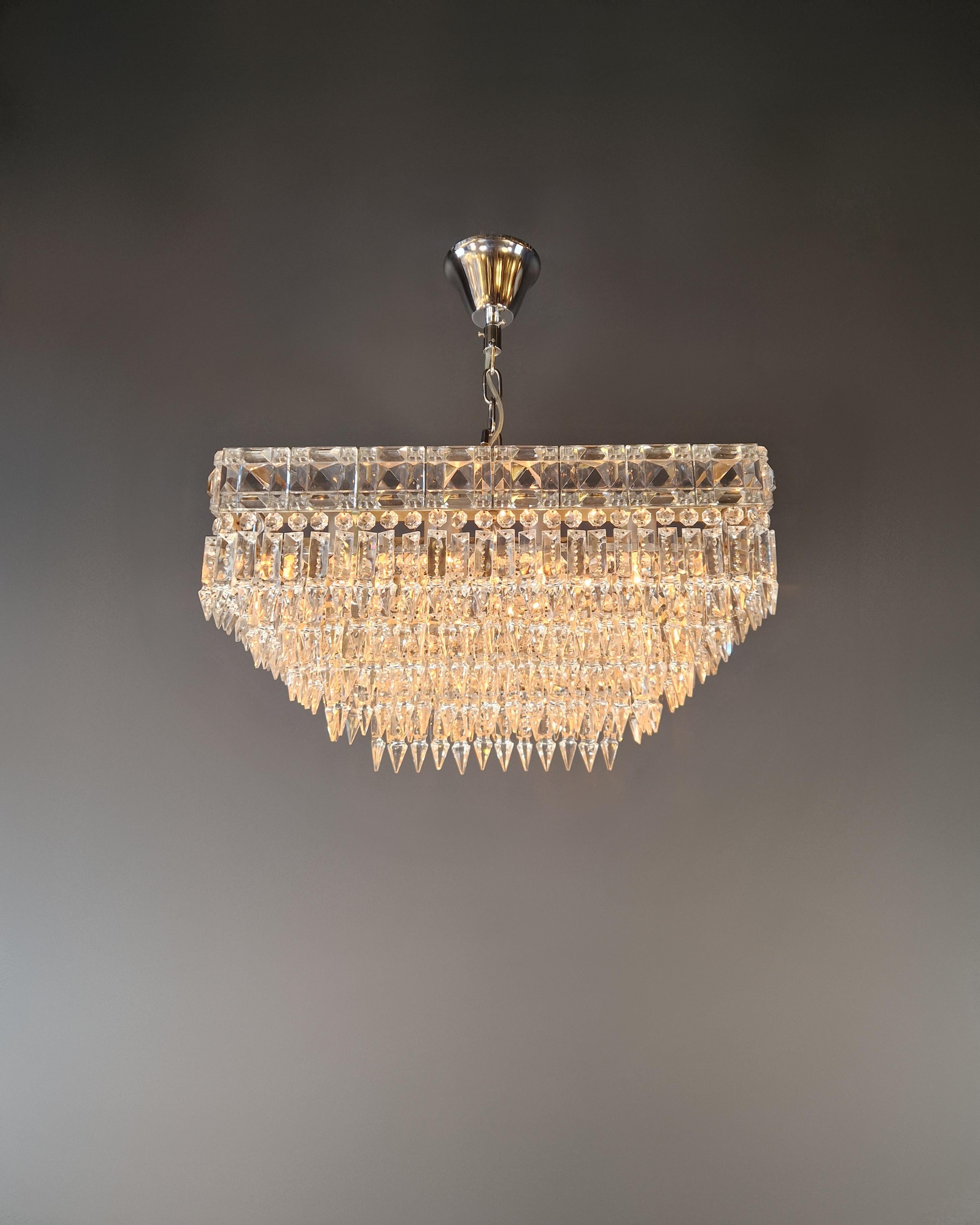Antique Rectangular Czech Chandelier Brass Silver Orginal Art Deco 1