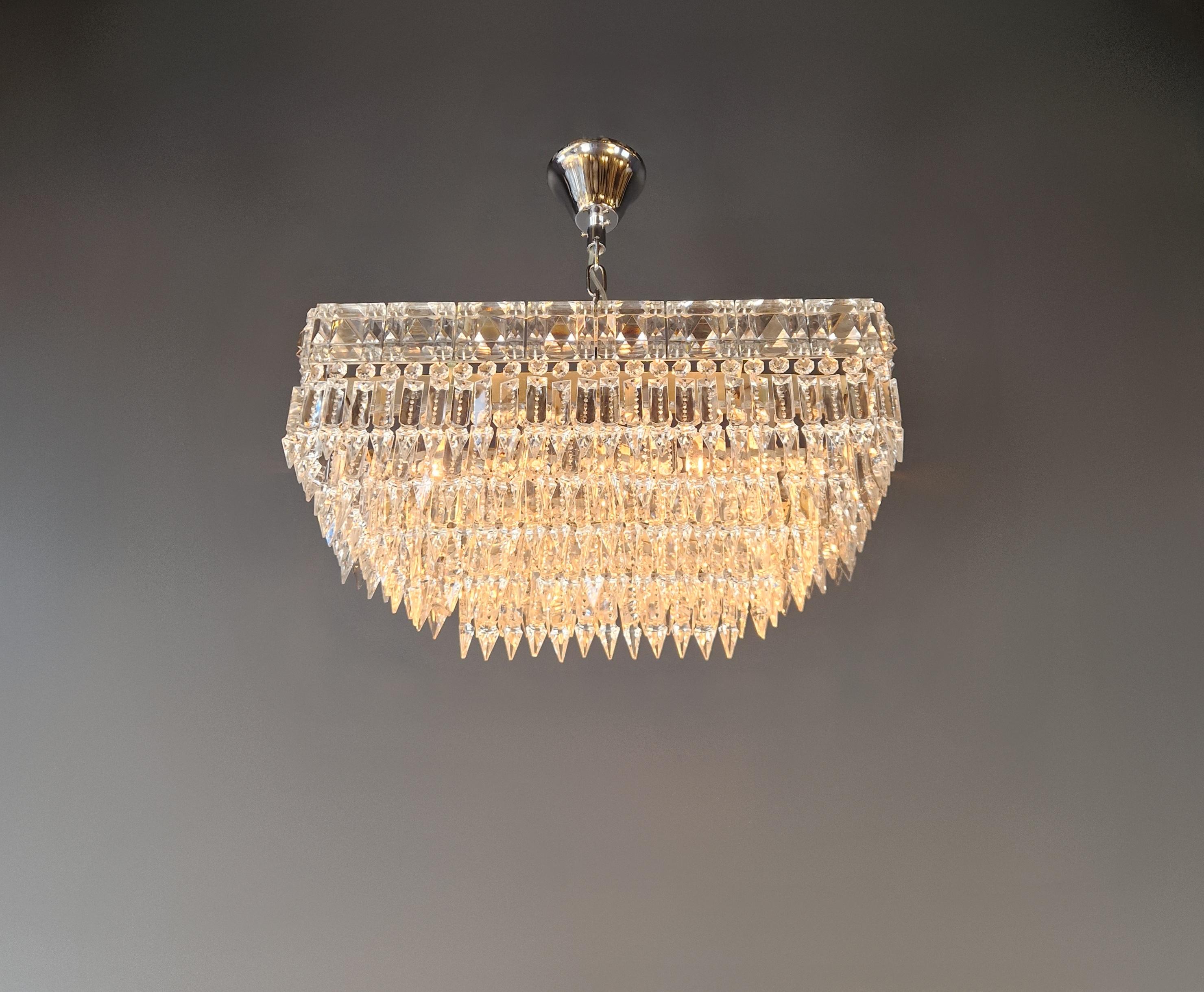 Antique Rectangular Czech Chandelier Brass Silver Orginal Art Deco 2