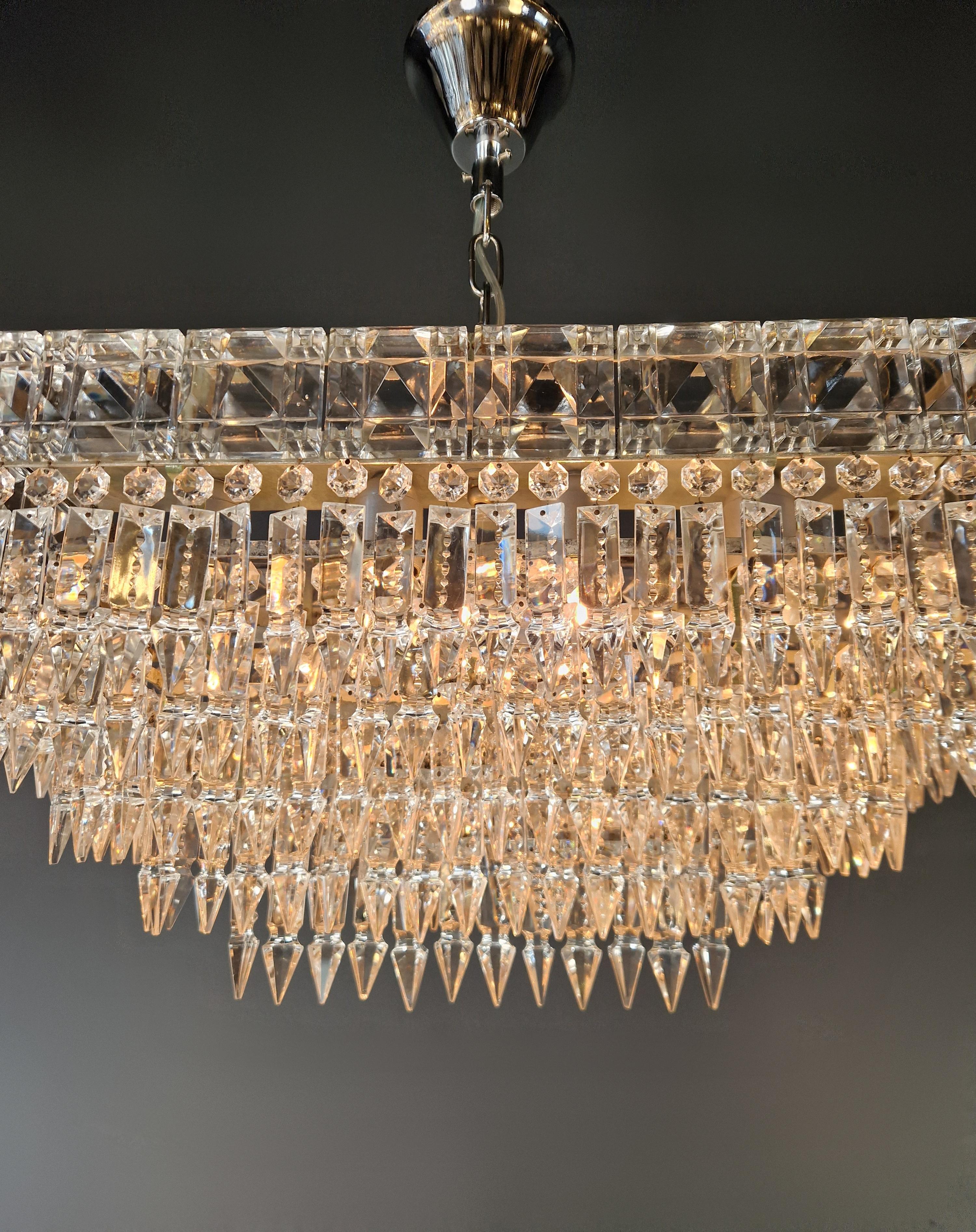 Antique Rectangular Czech Chandelier Brass Silver Orginal Art Deco 3