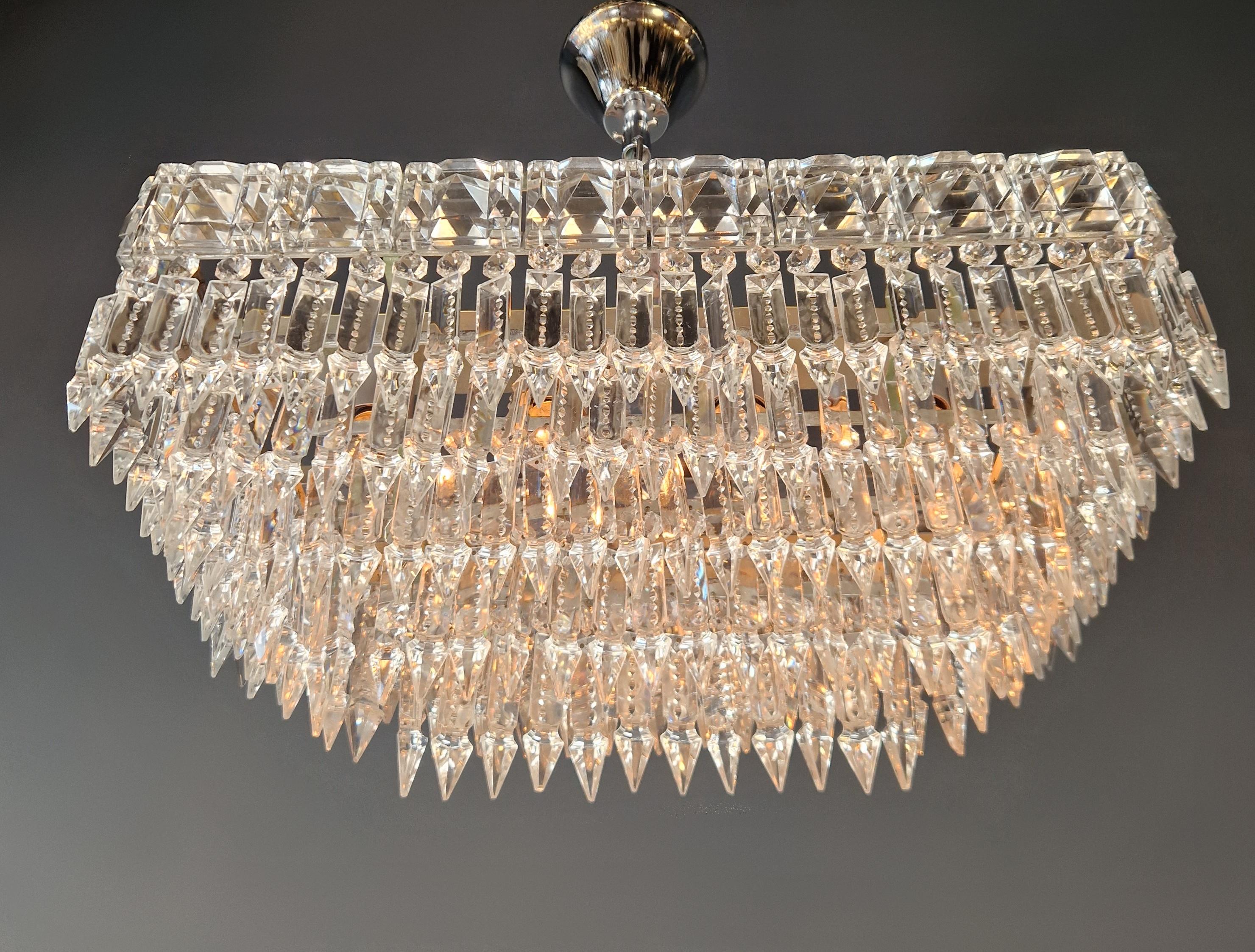 Antique Rectangular Czech Chandelier Brass Silver Orginal Art Deco 4