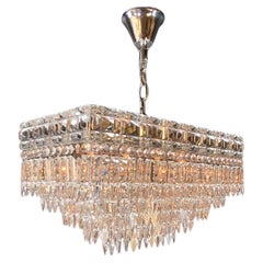 Antique Rectangular Czech Chandelier Brass Silver Orginal Art Deco