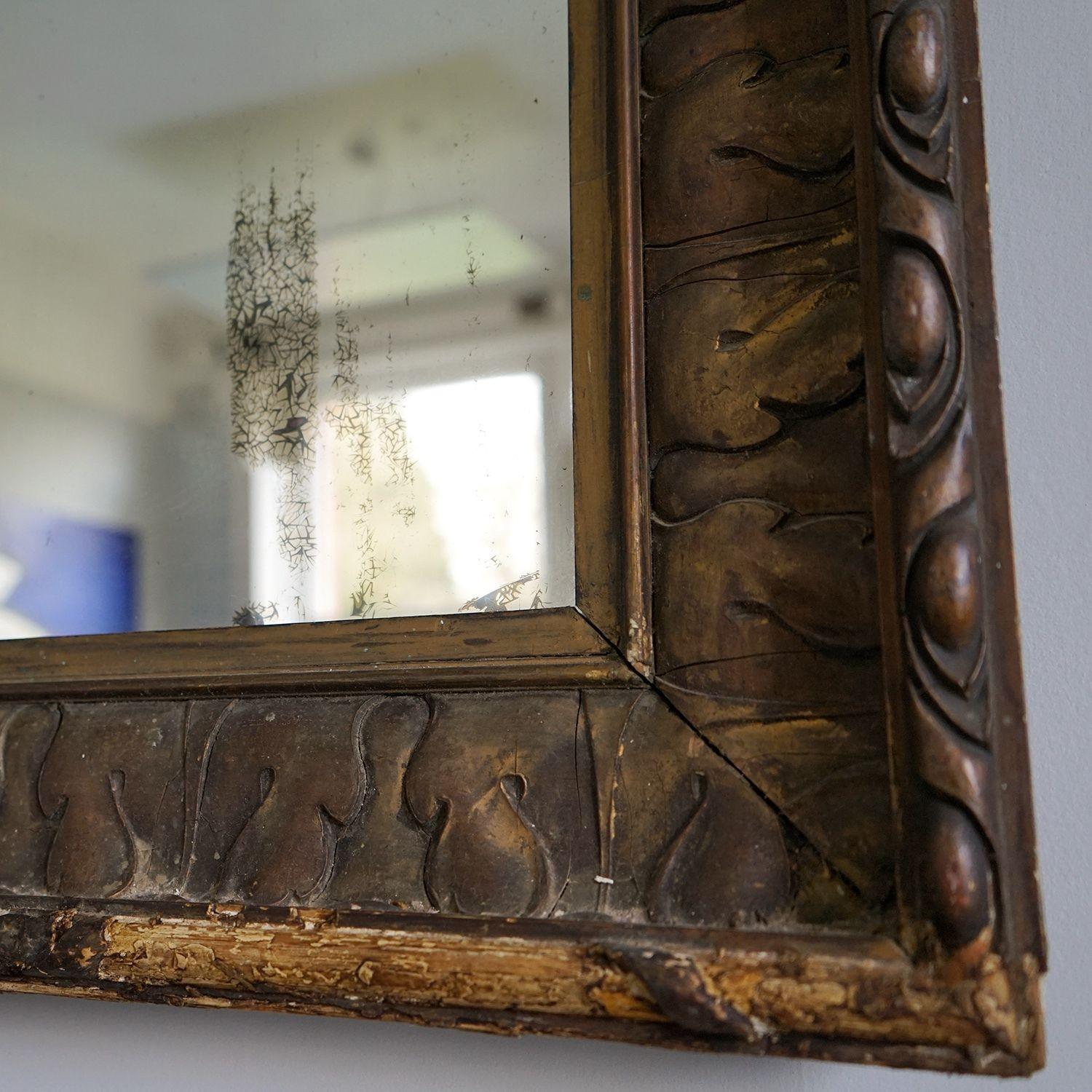 Antique Gilt Gesso Rectangular Gilt Acanthus Leaf Wall Mirror, 19th Century In Fair Condition In Bristol, GB