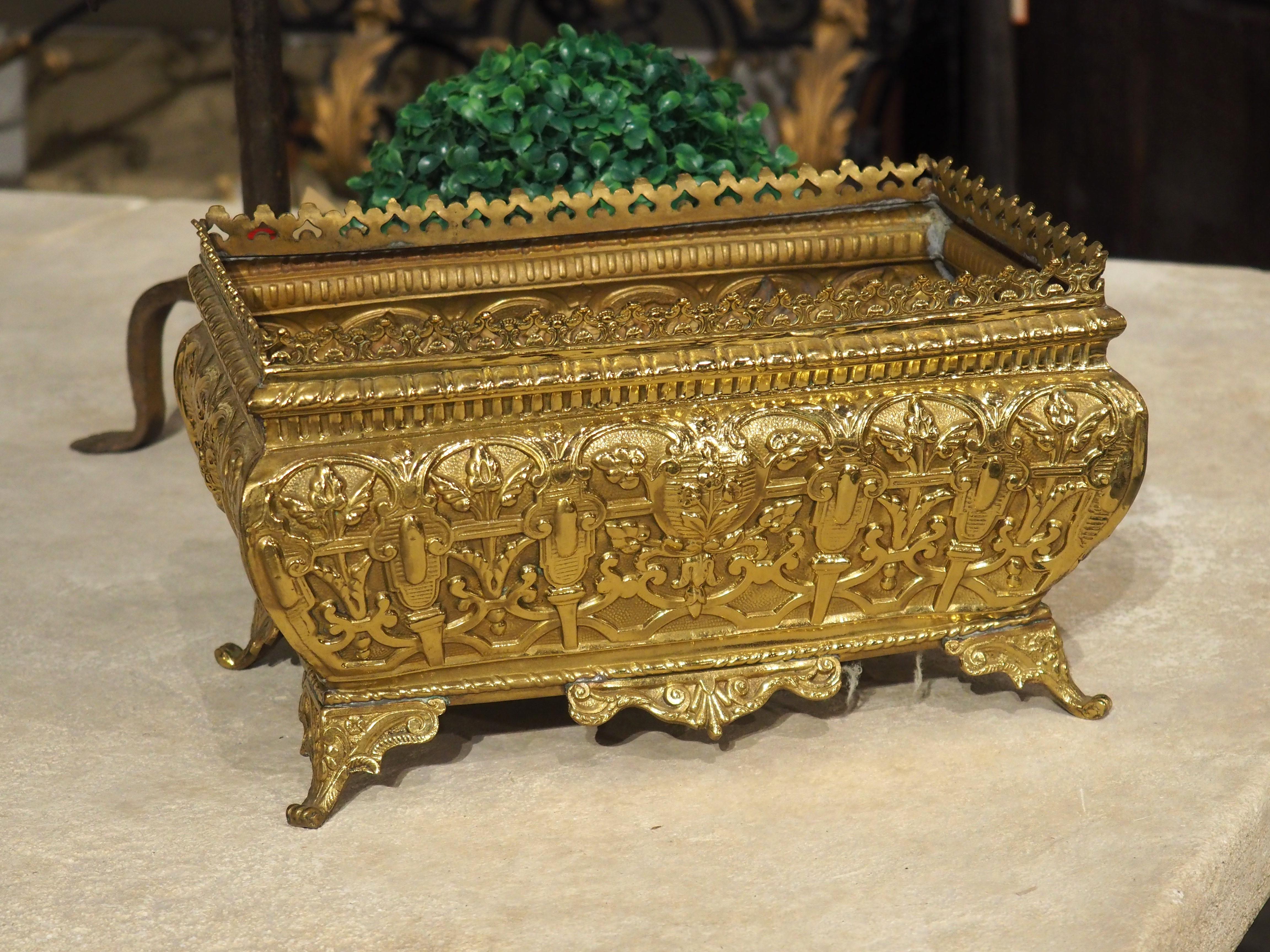 French Antique Rectangular Gilt Brass Jardiniere from France, 19th Century