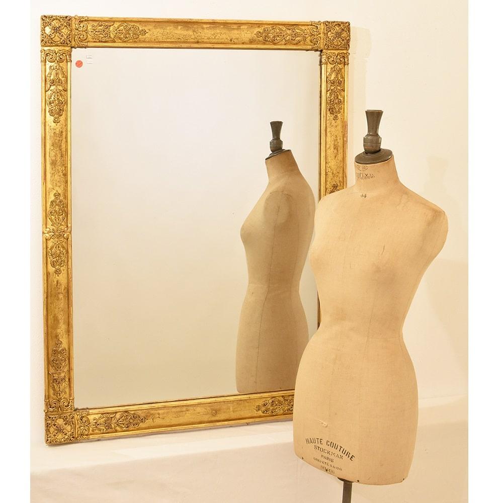 Charles X Antique Rectangular Mirror, Elegant Mirrors, Gold Leaf Frame, XIX Century