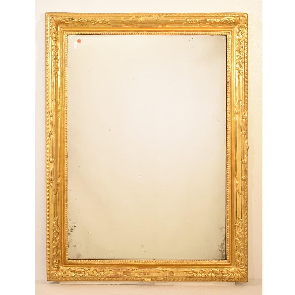 Louis Philippe Antique Rectangular Mirror, Original Gold Leaf Frame, XIX Century