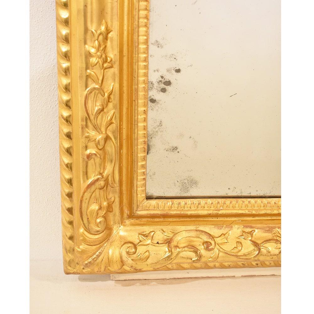 Antique Rectangular Mirror, Original Gold Leaf Frame, XIX Century In Good Condition In Breganze, VI