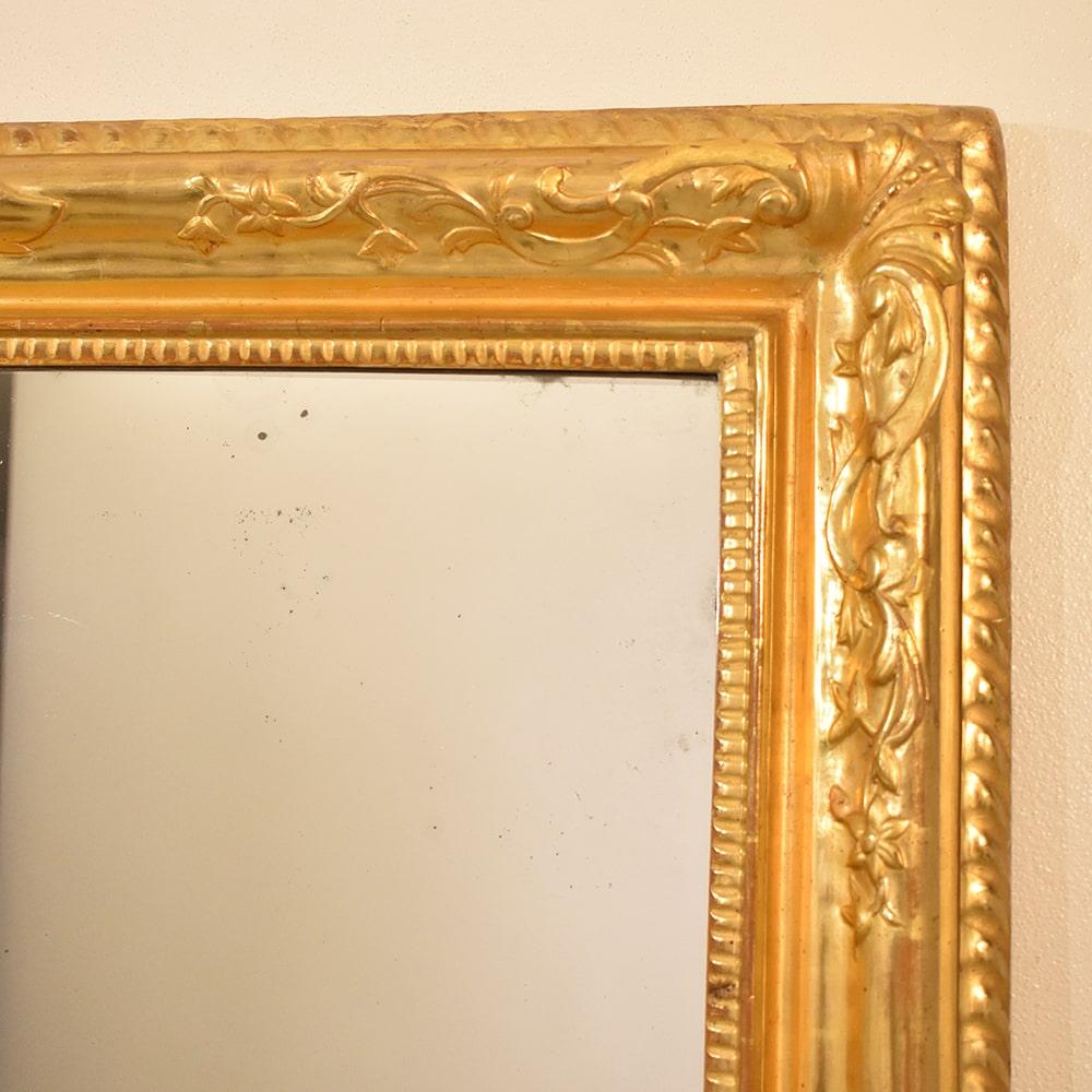 19th Century Antique Rectangular Mirror, Original Gold Leaf Frame, XIX Century