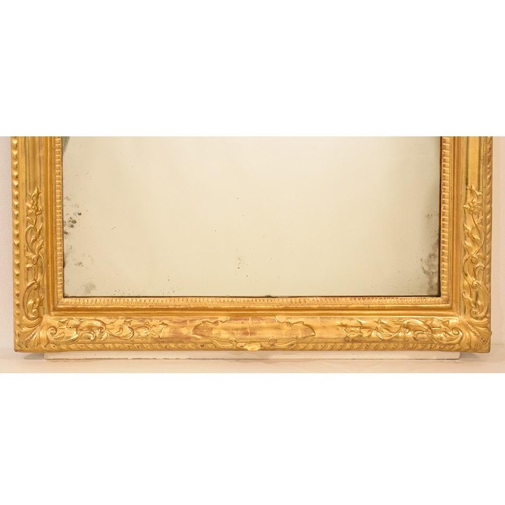 Mercury Glass Antique Rectangular Mirror, Original Gold Leaf Frame, XIX Century