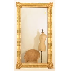 Antique Rectangular Mirror With Putti, Old Mercury Mirror, Gold Leaf Frame