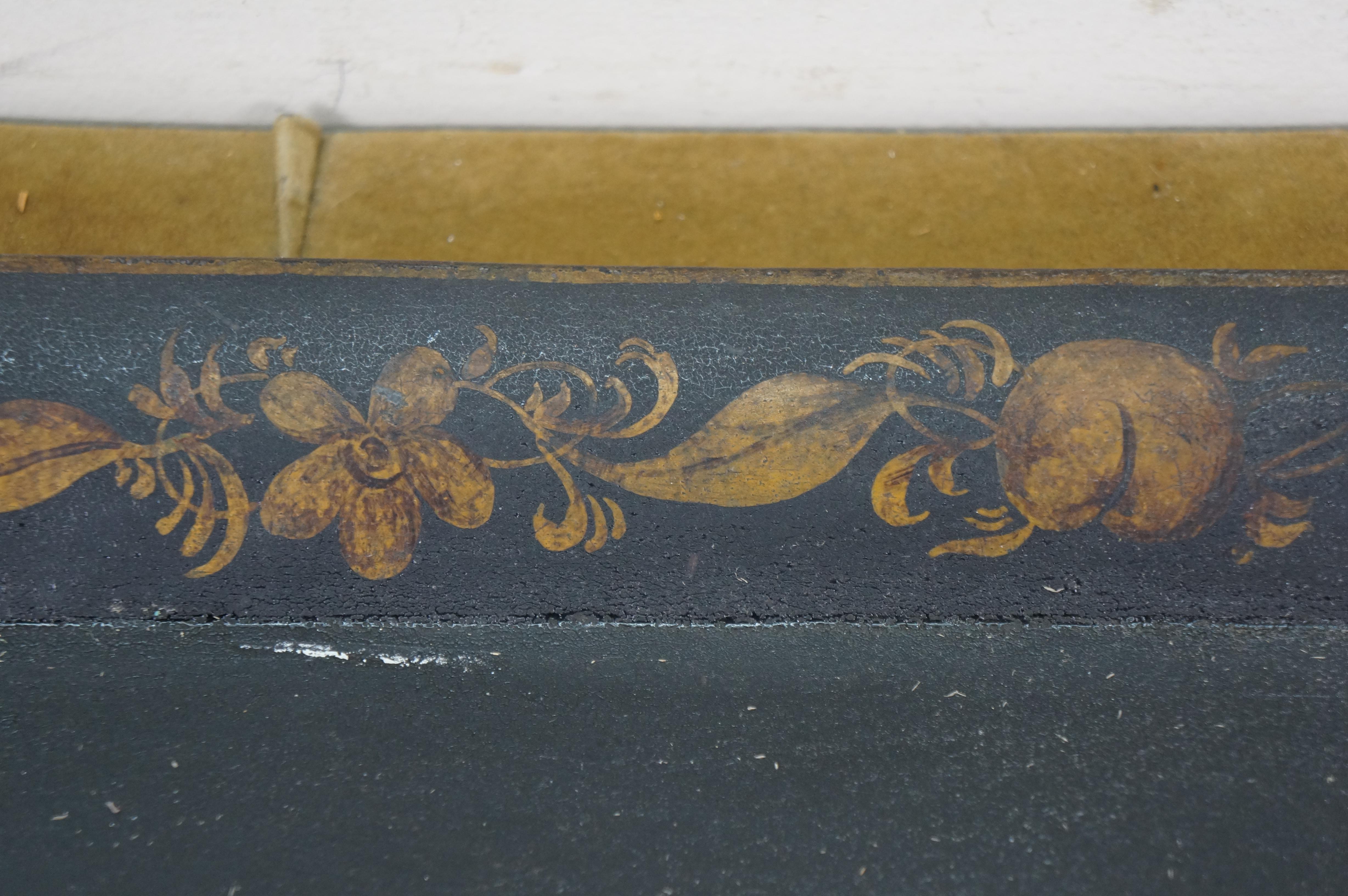 Antique Rectangular Painted Floral Toleware Tray Serving Platter w Handles 20