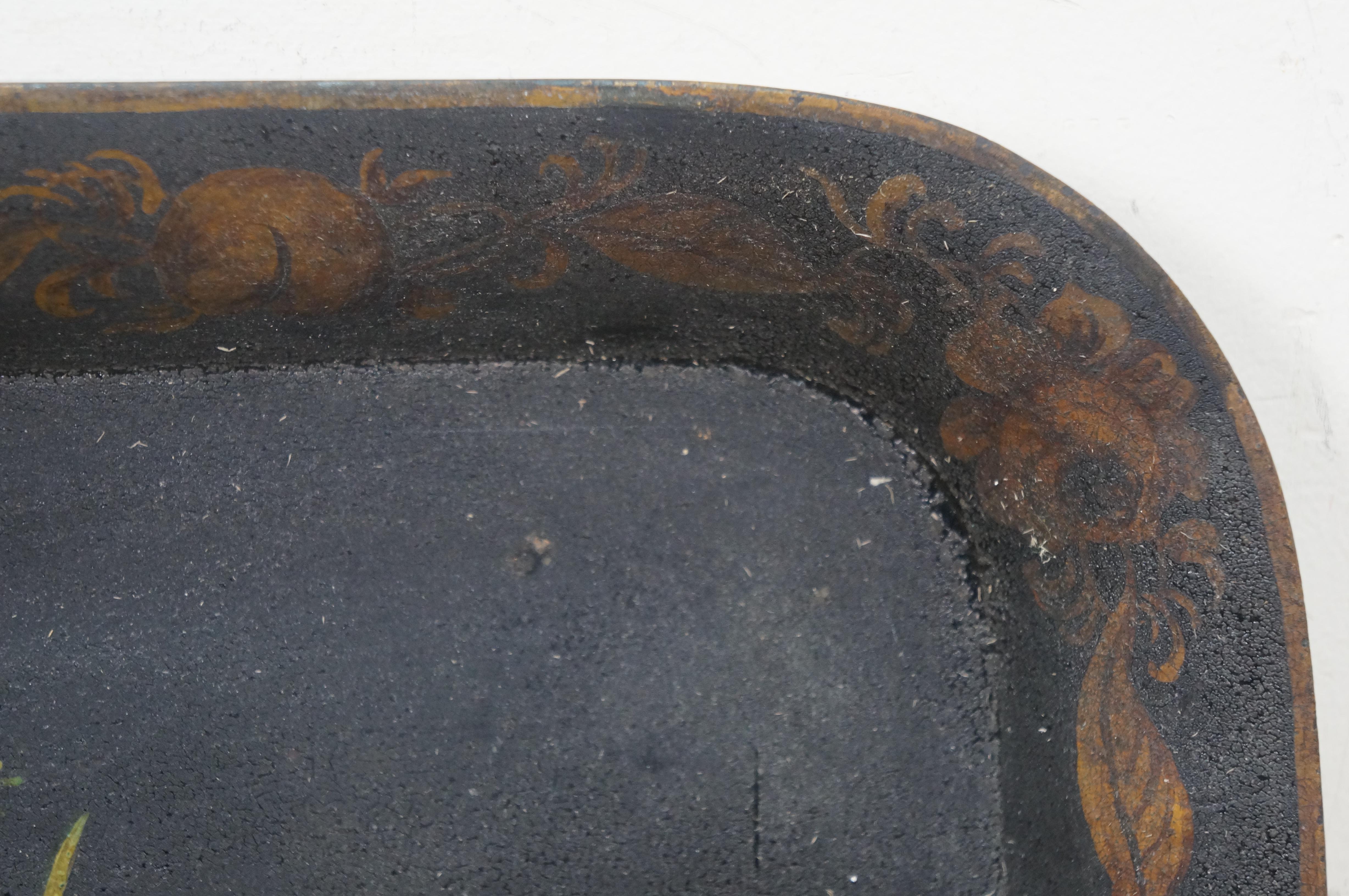 Antique Rectangular Painted Floral Toleware Tray Serving Platter w Handles 20