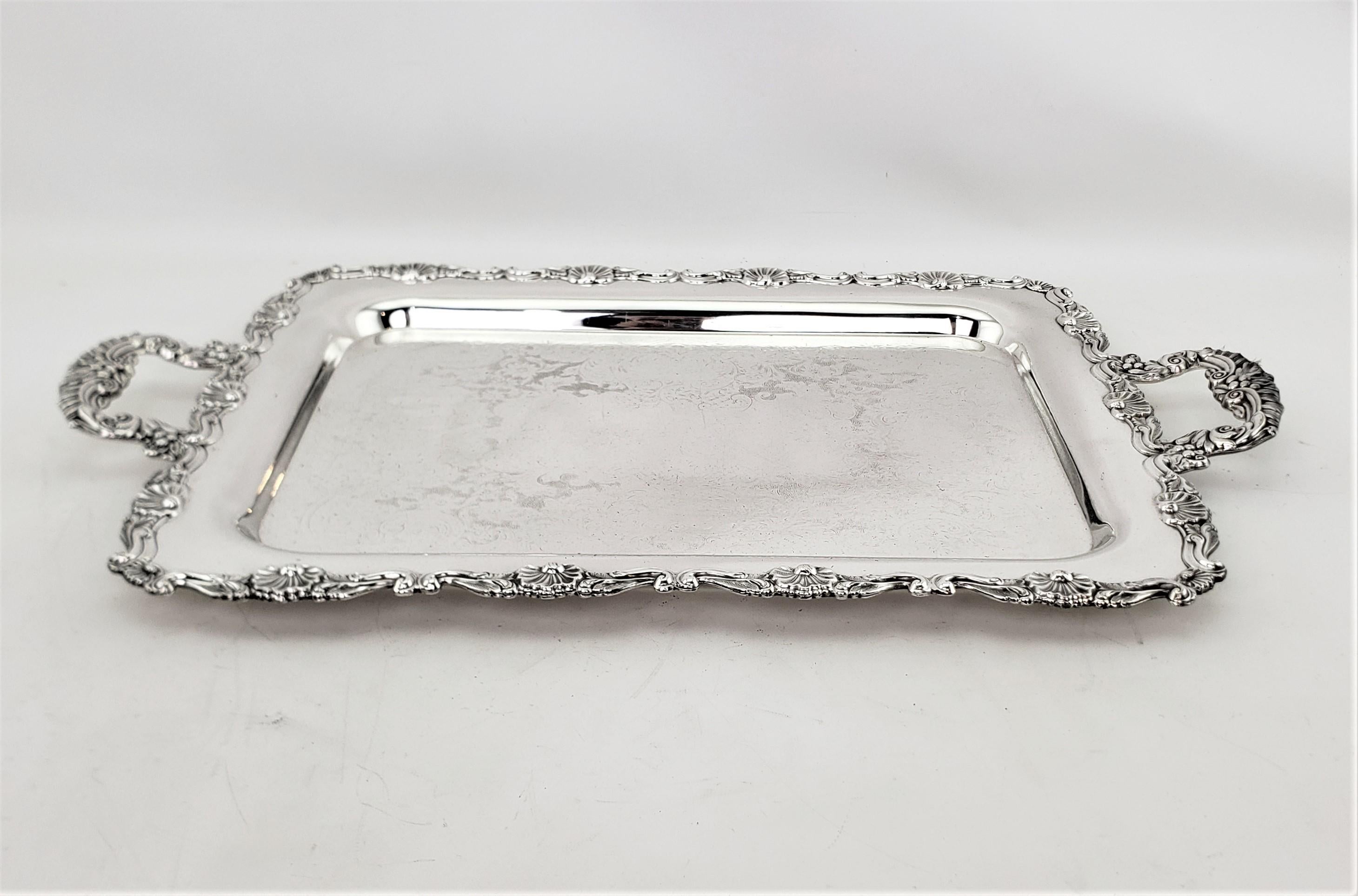 Victorian Antique Rectangular Silver Plated Serving Tray with Stylized Floral Decoration For Sale
