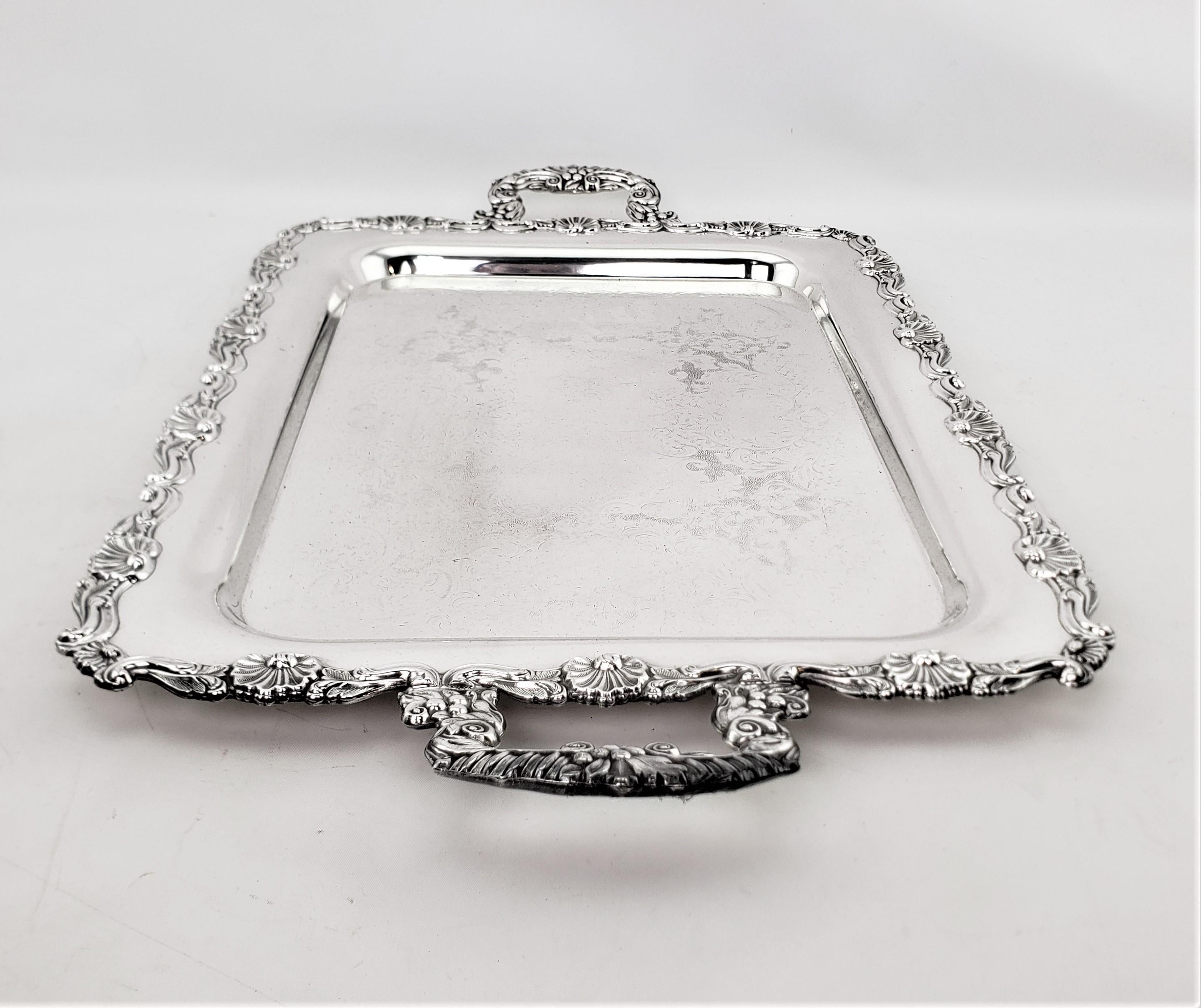 Antique Rectangular Silver Plated Serving Tray with Stylized Floral Decoration In Good Condition For Sale In Hamilton, Ontario